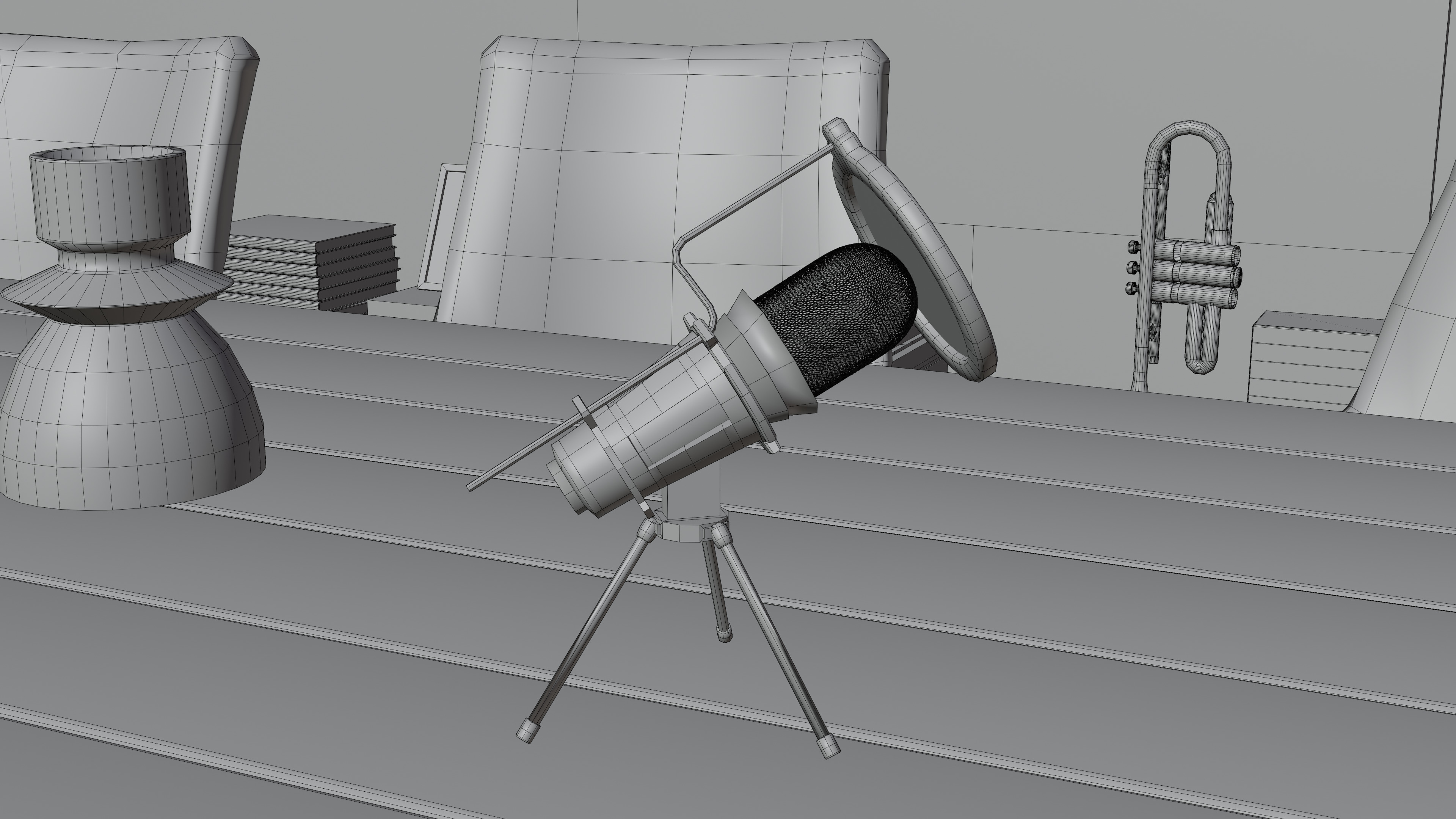 Studio Microphone with Tripod Low-poly 3D model_18