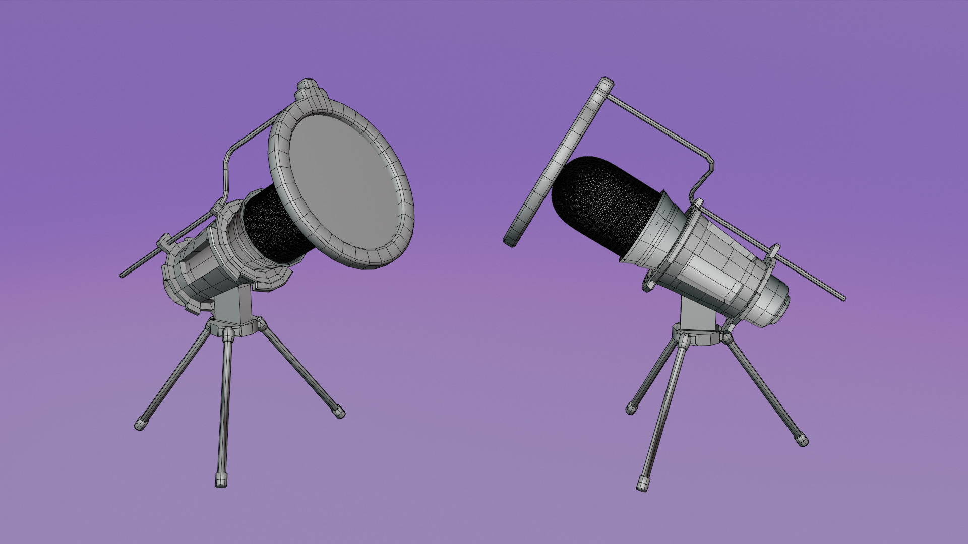 Studio Microphone with Tripod Low-poly 3D model_1