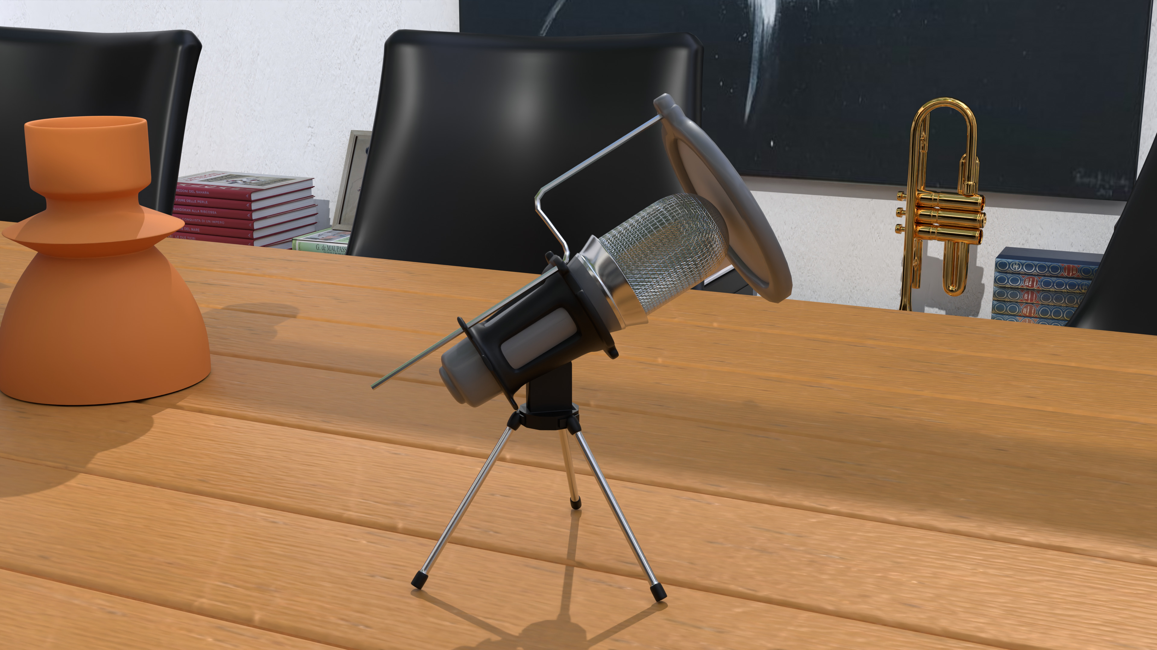 Studio Microphone with Tripod Low-poly 3D model_17