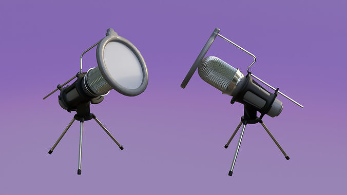 Studio Microphone with Tripod   Low-poly 3D model