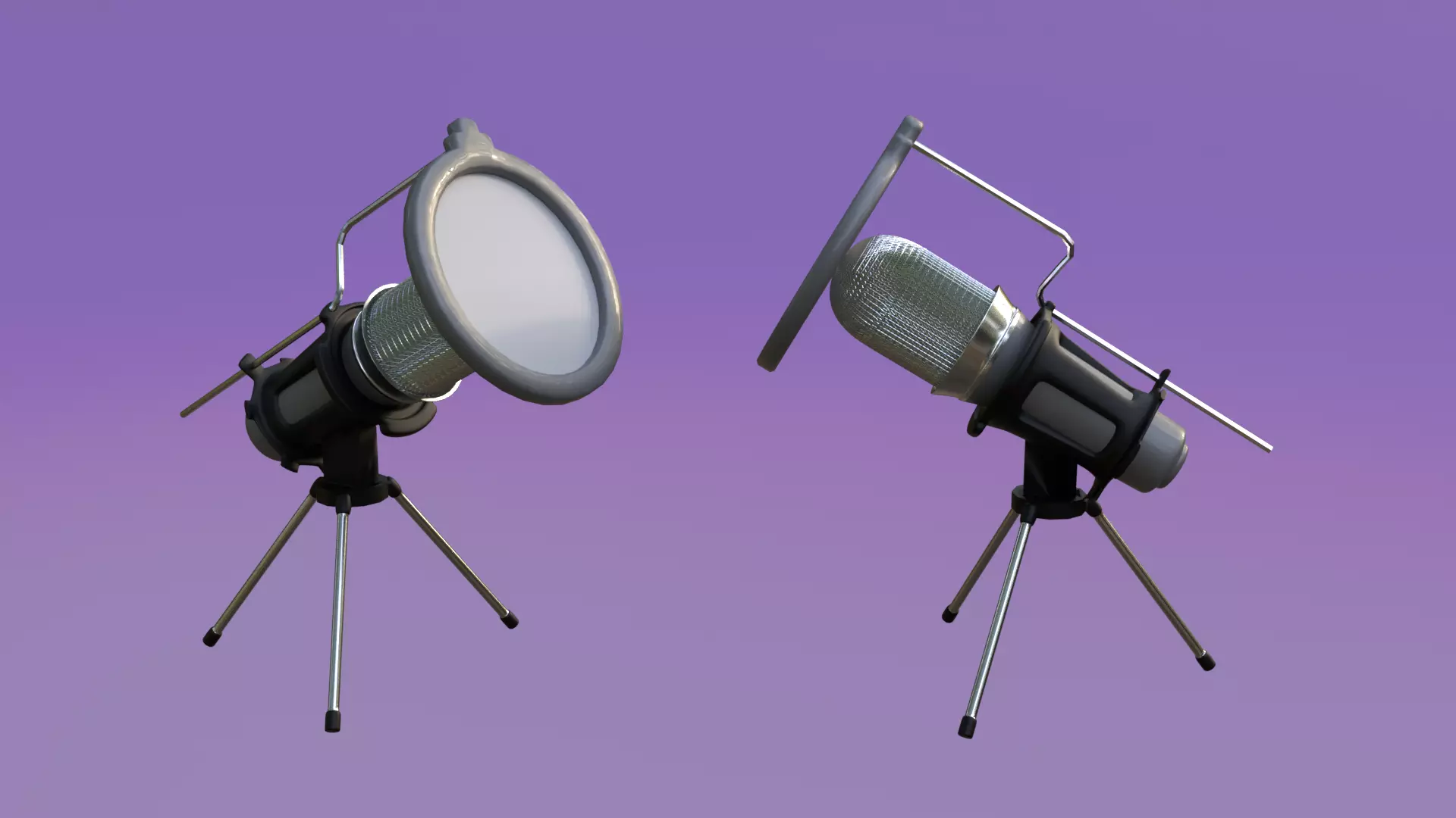 Studio Microphone with Tripod Low-poly 3D model_0