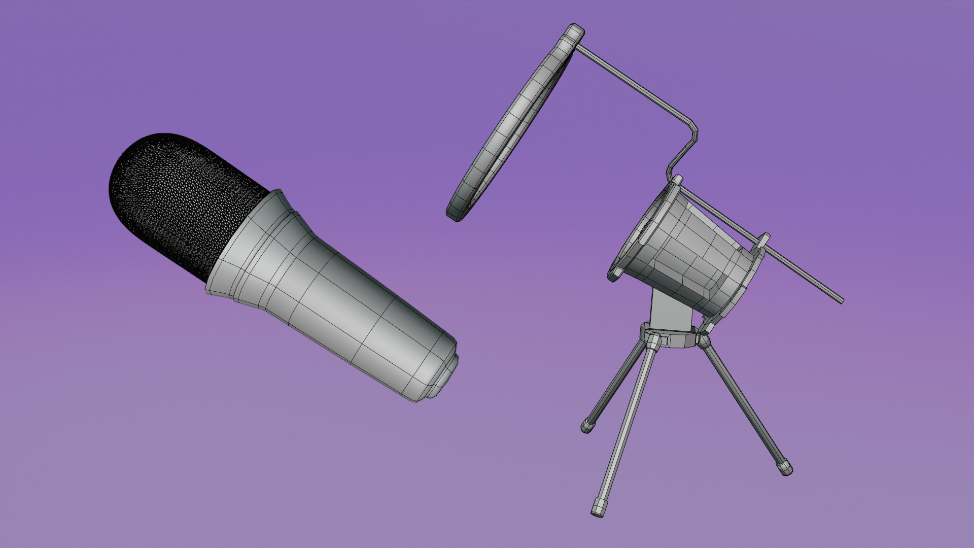 Studio Microphone with Tripod Low-poly 3D model_13