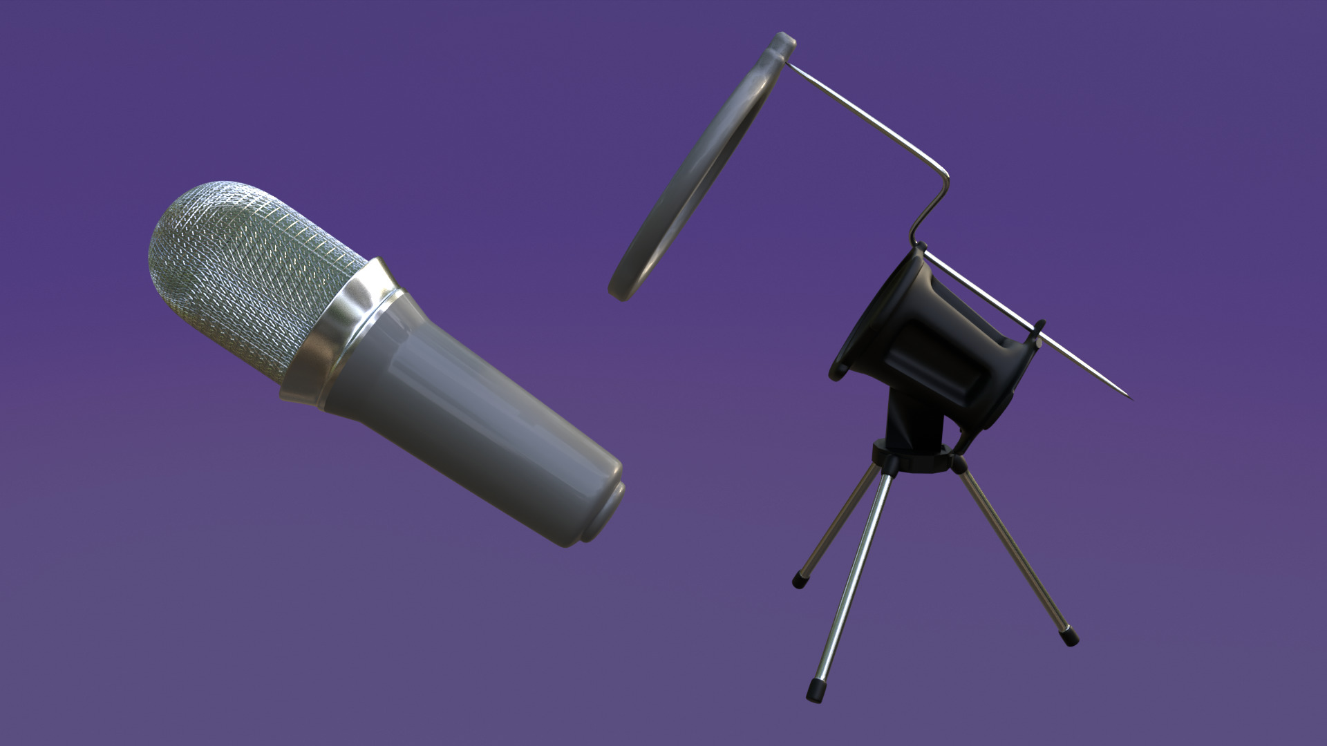 Studio Microphone with Tripod Low-poly 3D model_12