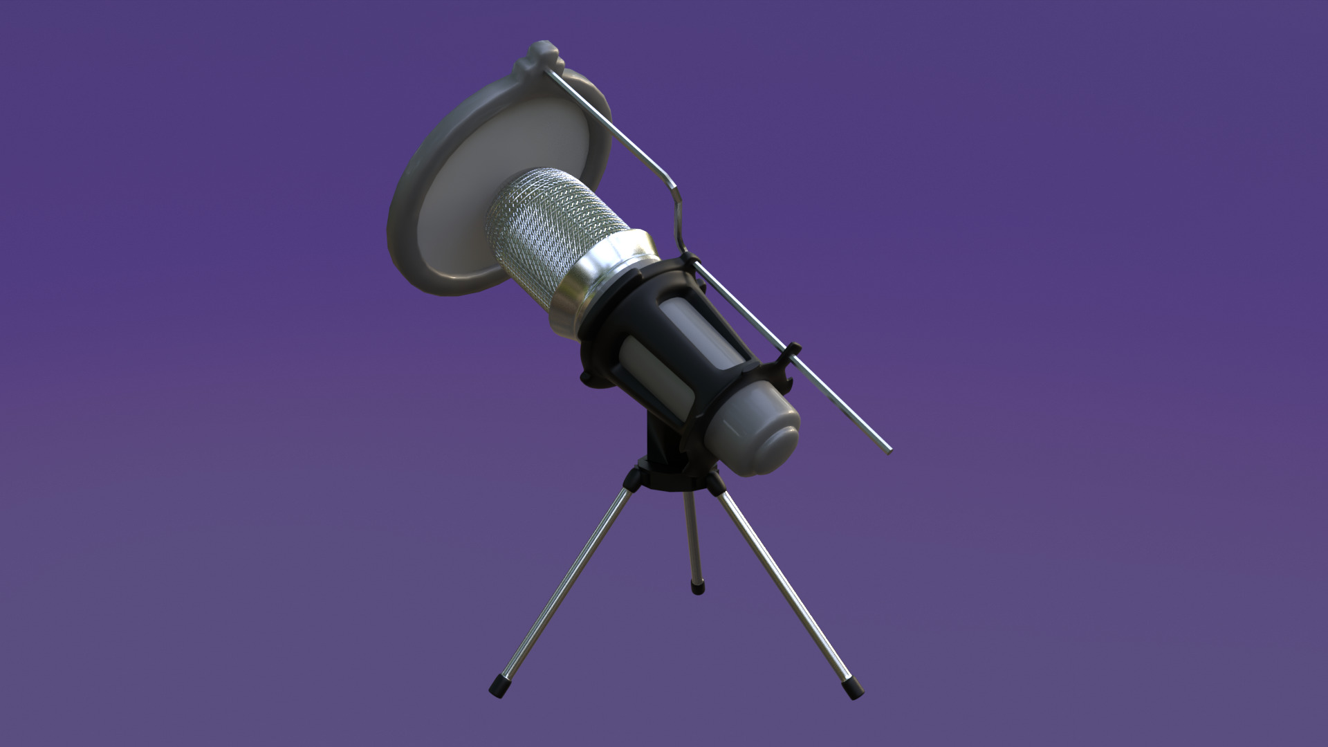 Studio Microphone with Tripod Low-poly 3D model_4