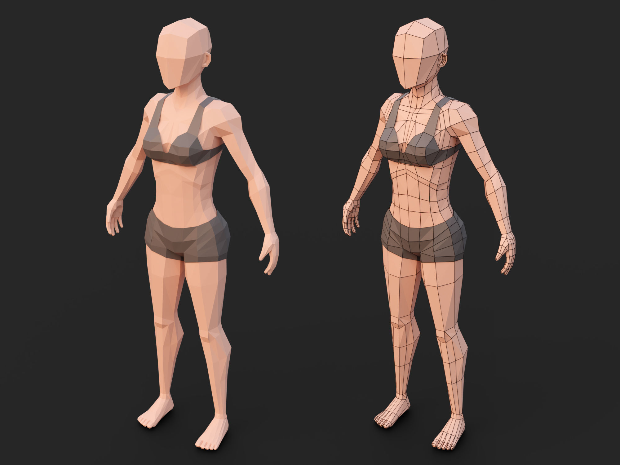 Low-poly woman Low-poly 3D model_1