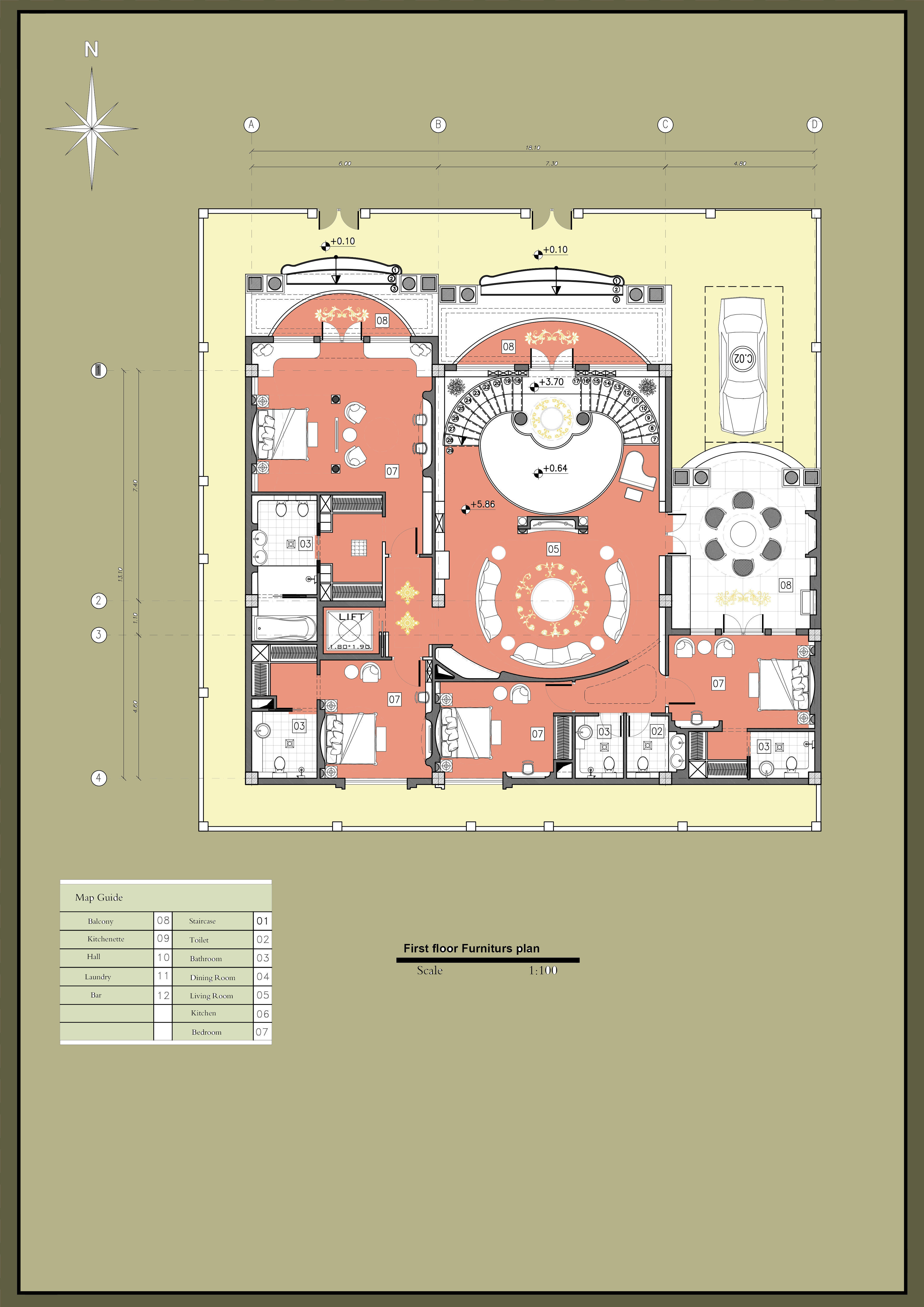 Classic Duplex Villa Plan 5 Bedrooms 4 Master 3D model_1
