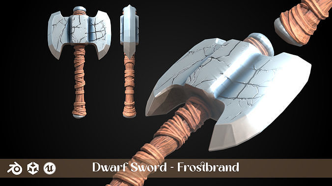 Stylized Dwarf Sword - Frostbrand - Game Ready 3D model