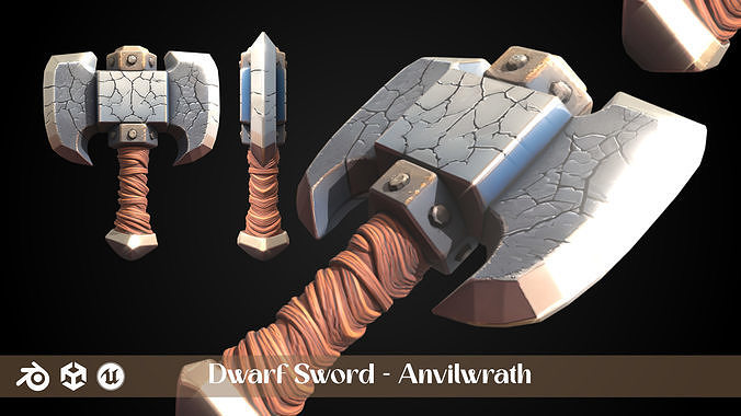 Stylized Dwarf Sword - Anvilwrath - Game Ready 3D model