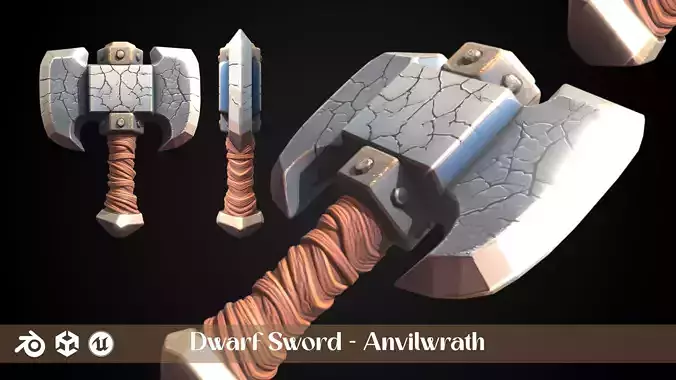 Stylized Dwarf Sword - Anvilwrath - Game Ready