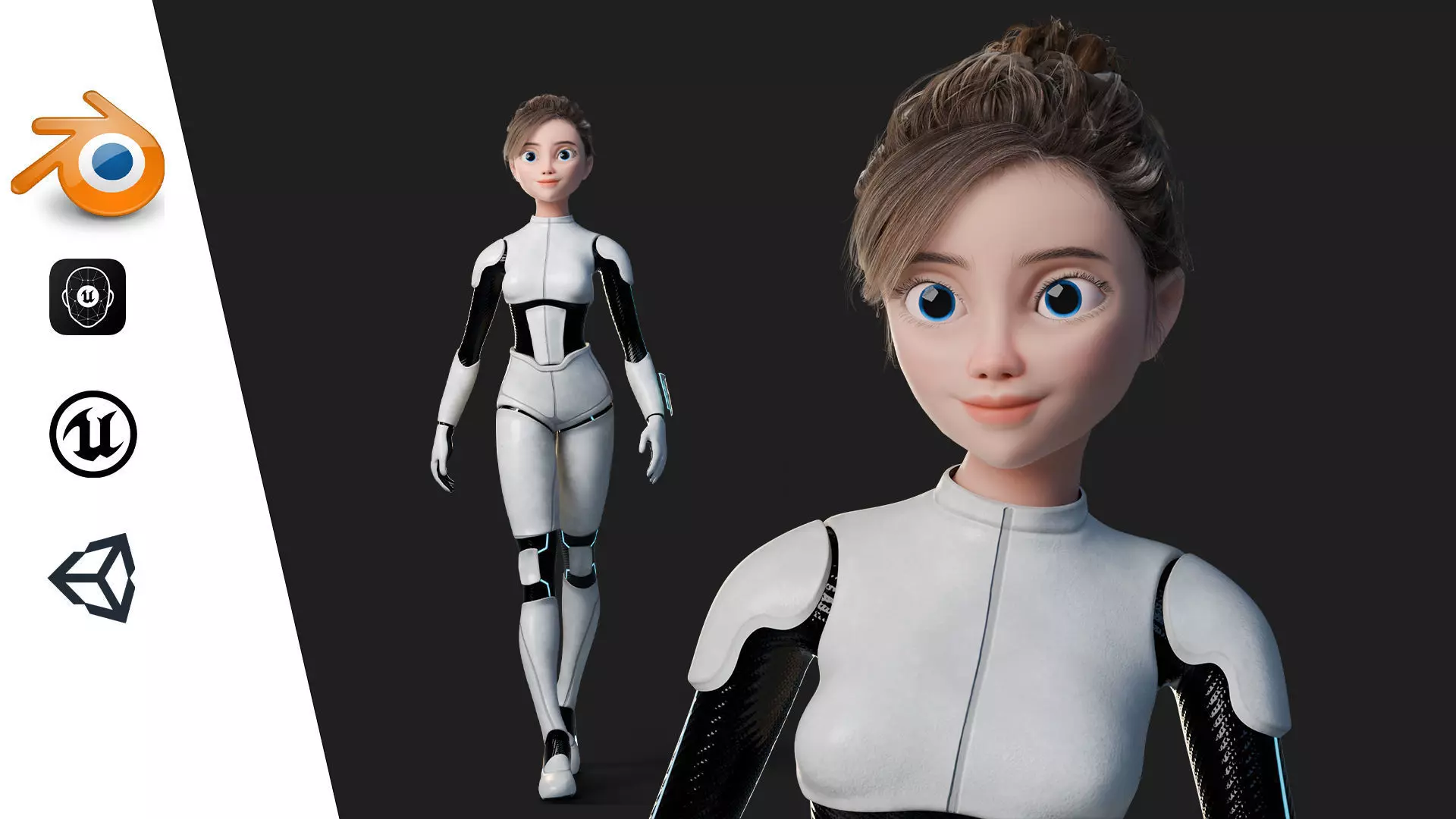 Nova Rae Cartoon Sci-Fi Girl Low-poly 3D model_0