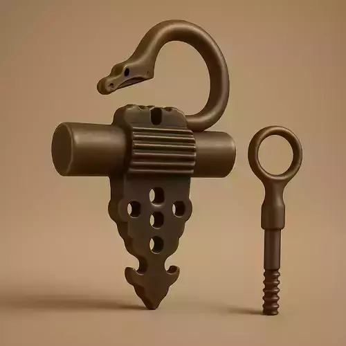 Antique Snake-Head Padlock with Matching Key
