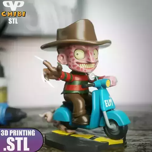 Freddy Krueger Chibi on Vespa STL for 3D Printing ChibiSTL 3DXM