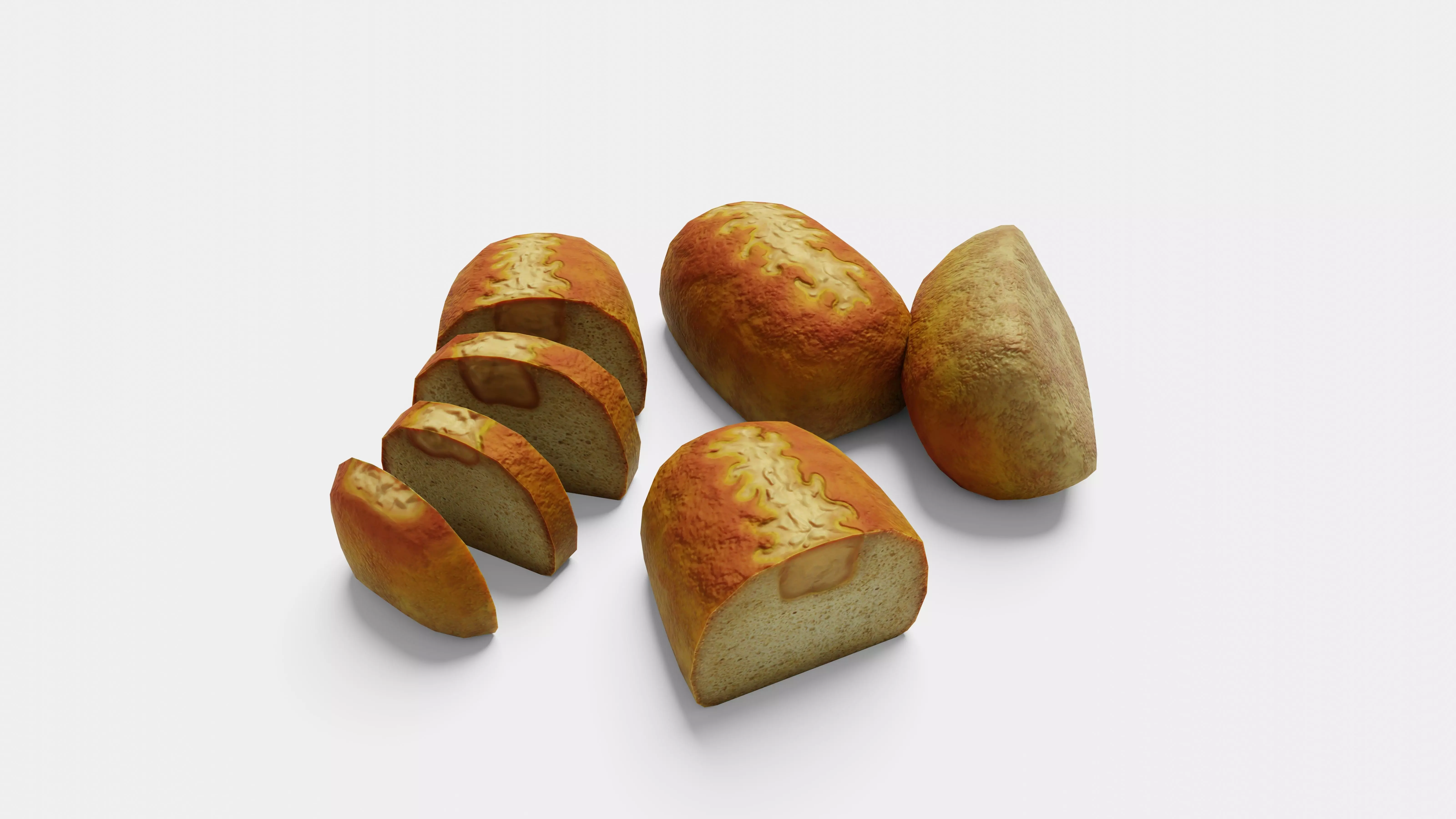Cheese Bread - Whole and Sliced AR VR Low-poly 3D model_5