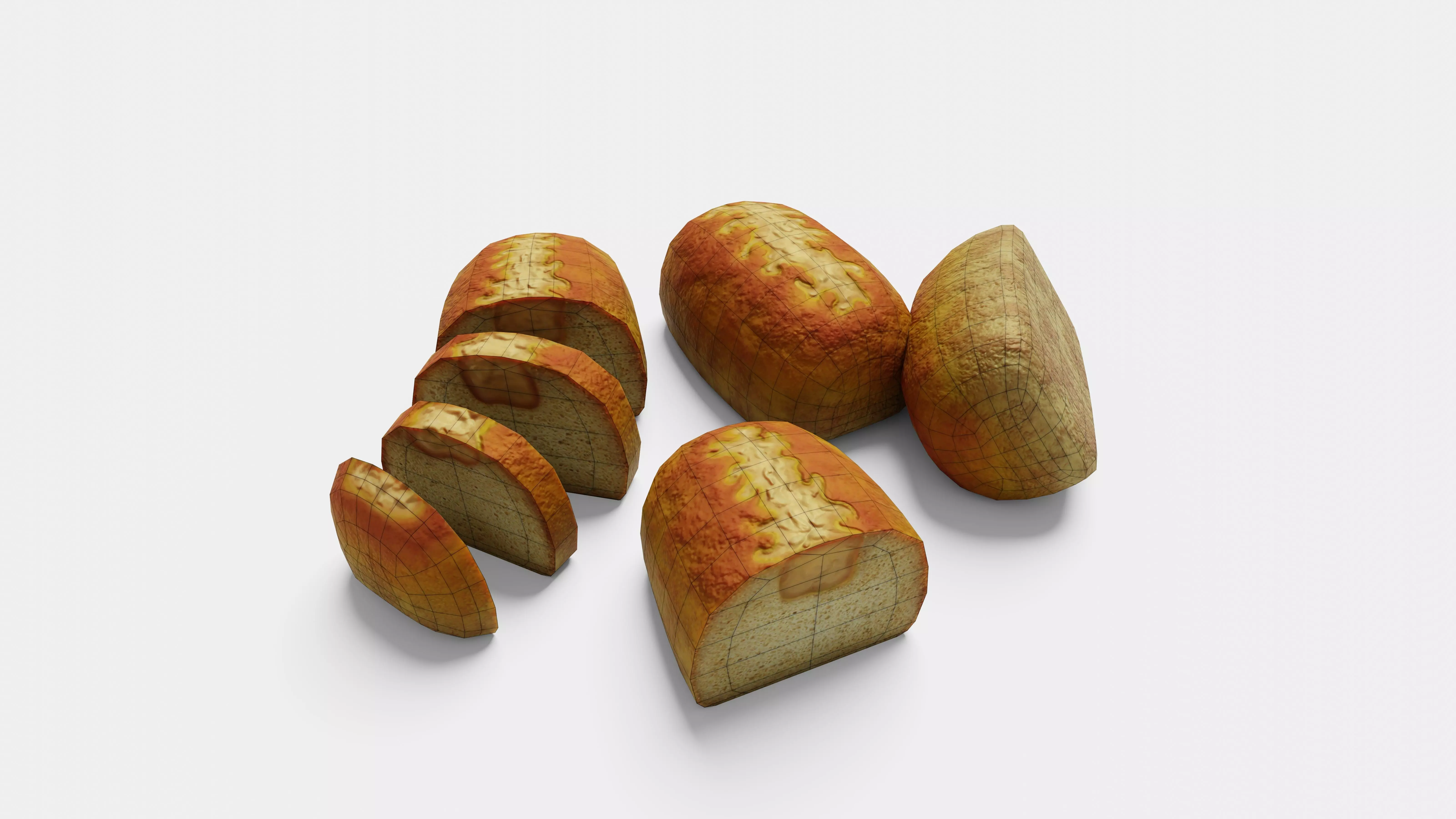 Cheese Bread - Whole and Sliced AR VR Low-poly 3D model_9