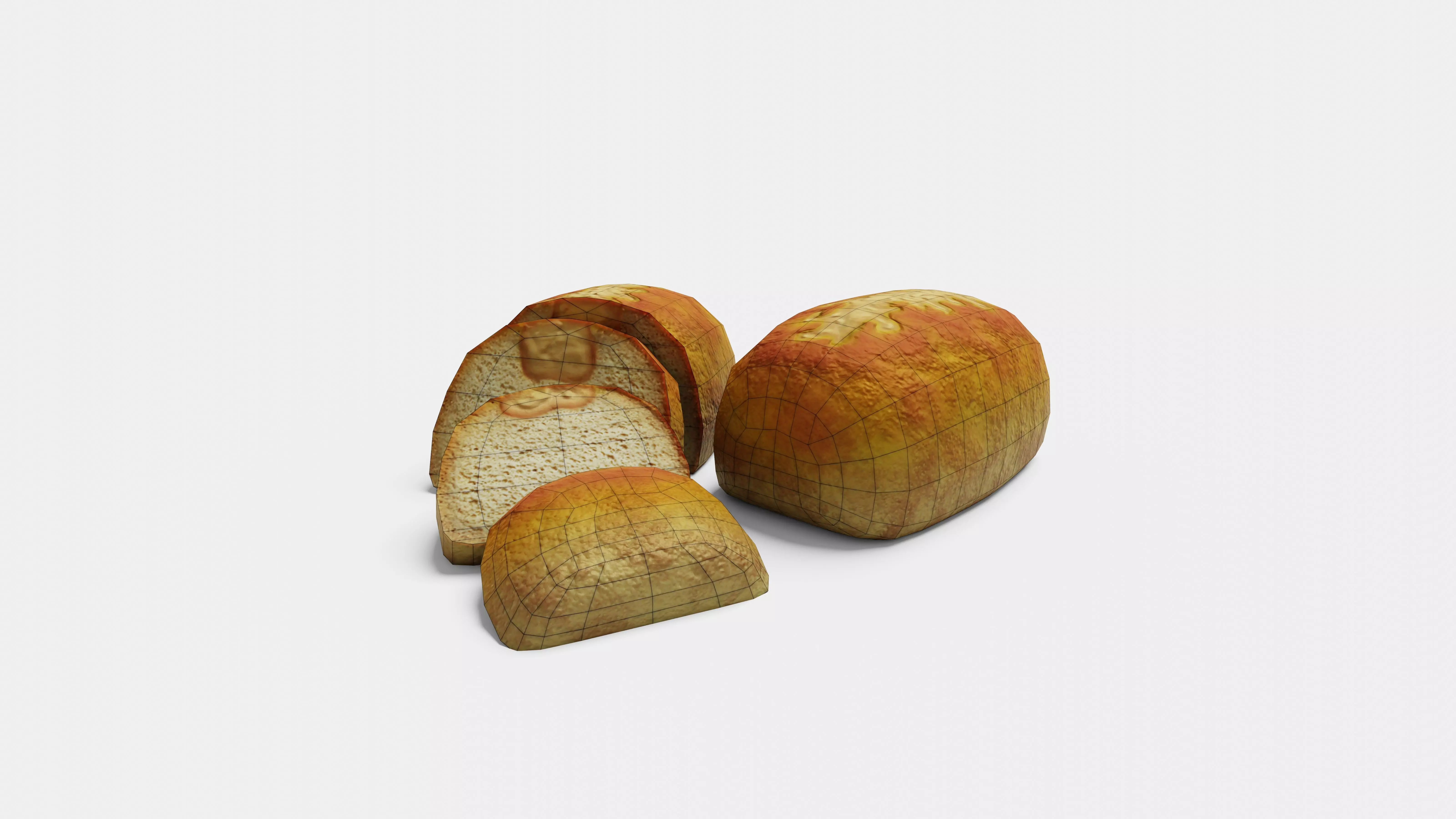 Cheese Bread - Whole and Sliced AR VR Low-poly 3D model_8