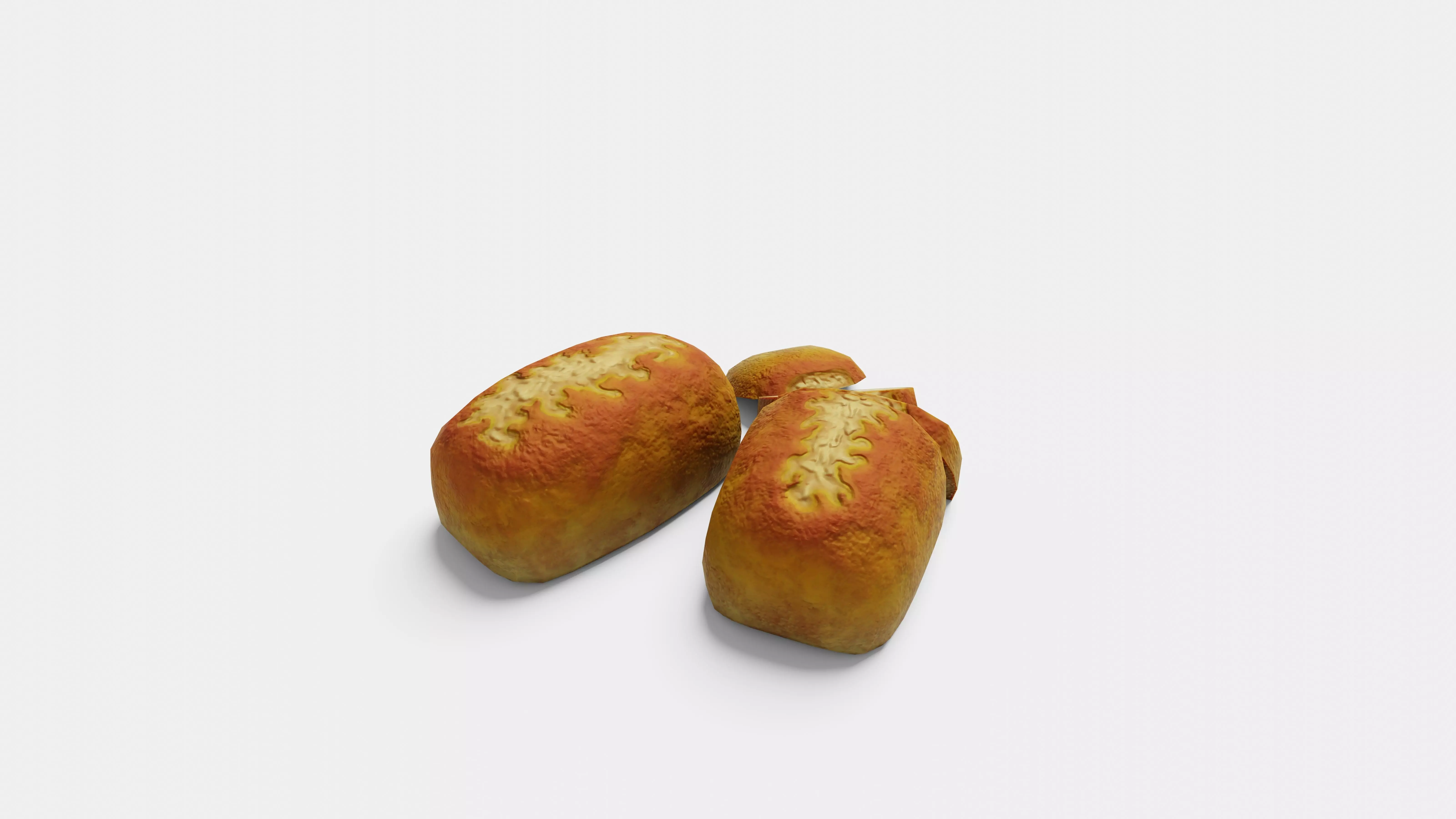 Cheese Bread - Whole and Sliced AR VR Low-poly 3D model_3