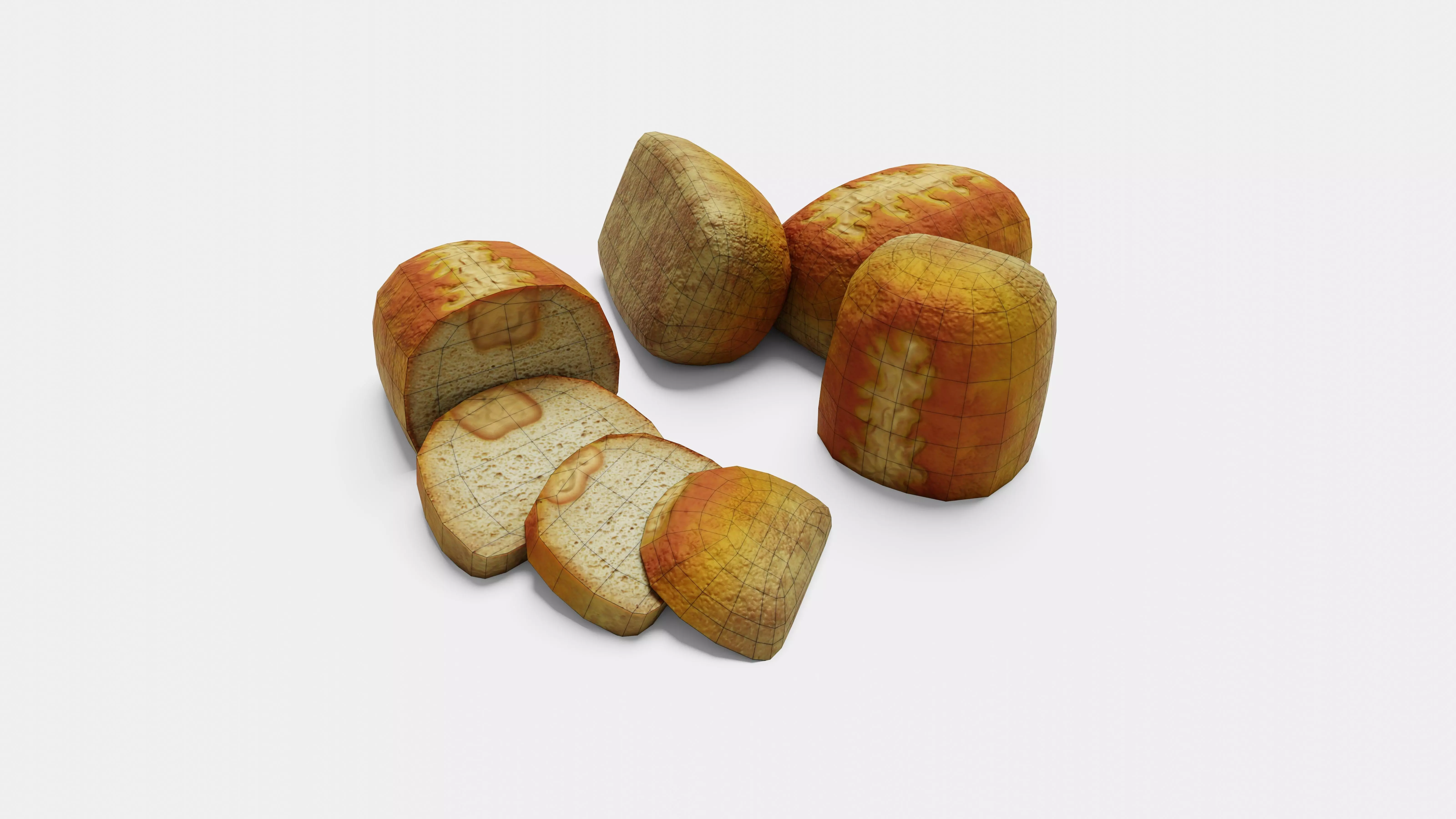 Cheese Bread - Whole and Sliced AR VR Low-poly 3D model_10