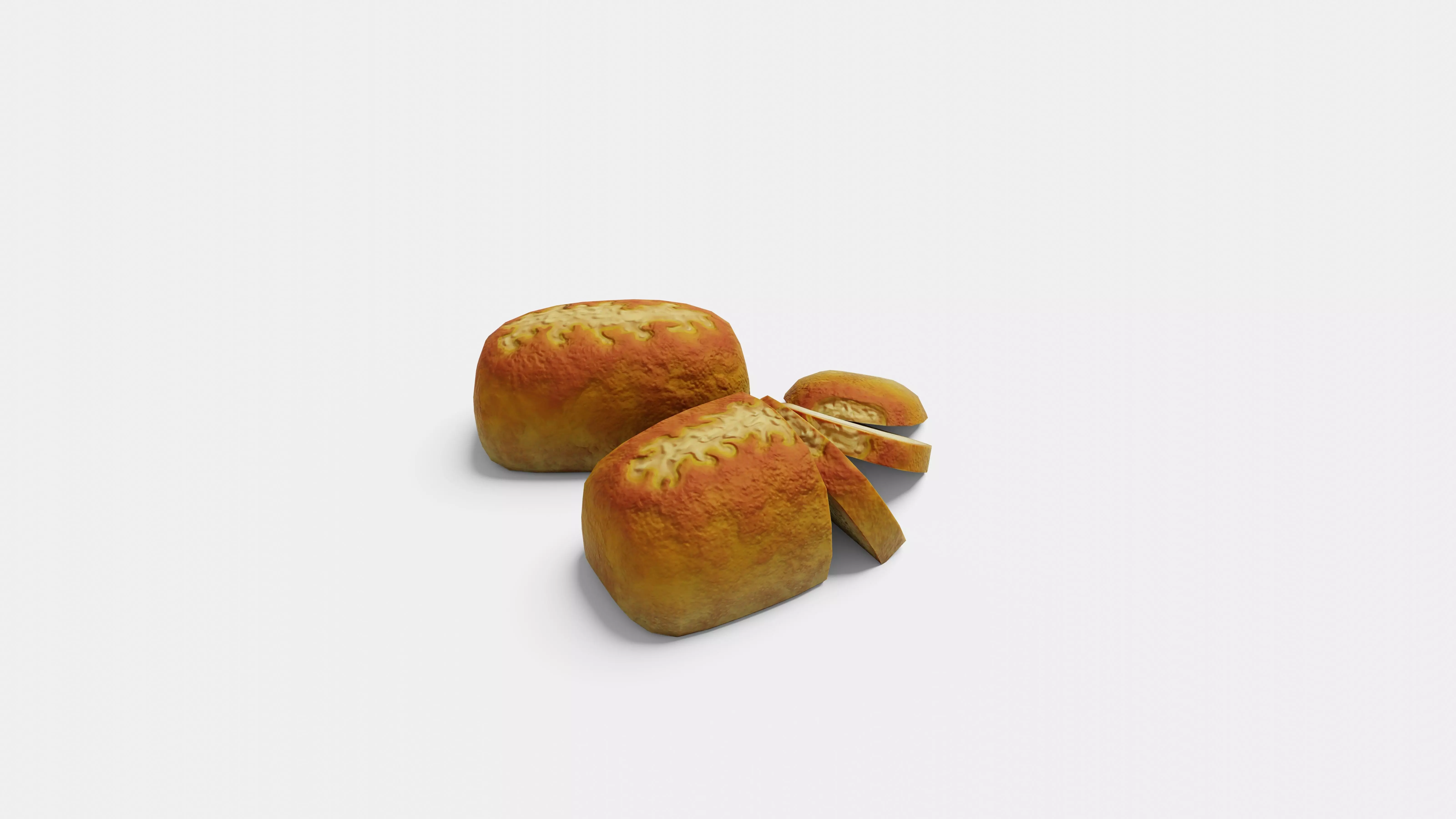 Cheese Bread - Whole and Sliced AR VR Low-poly 3D model_2