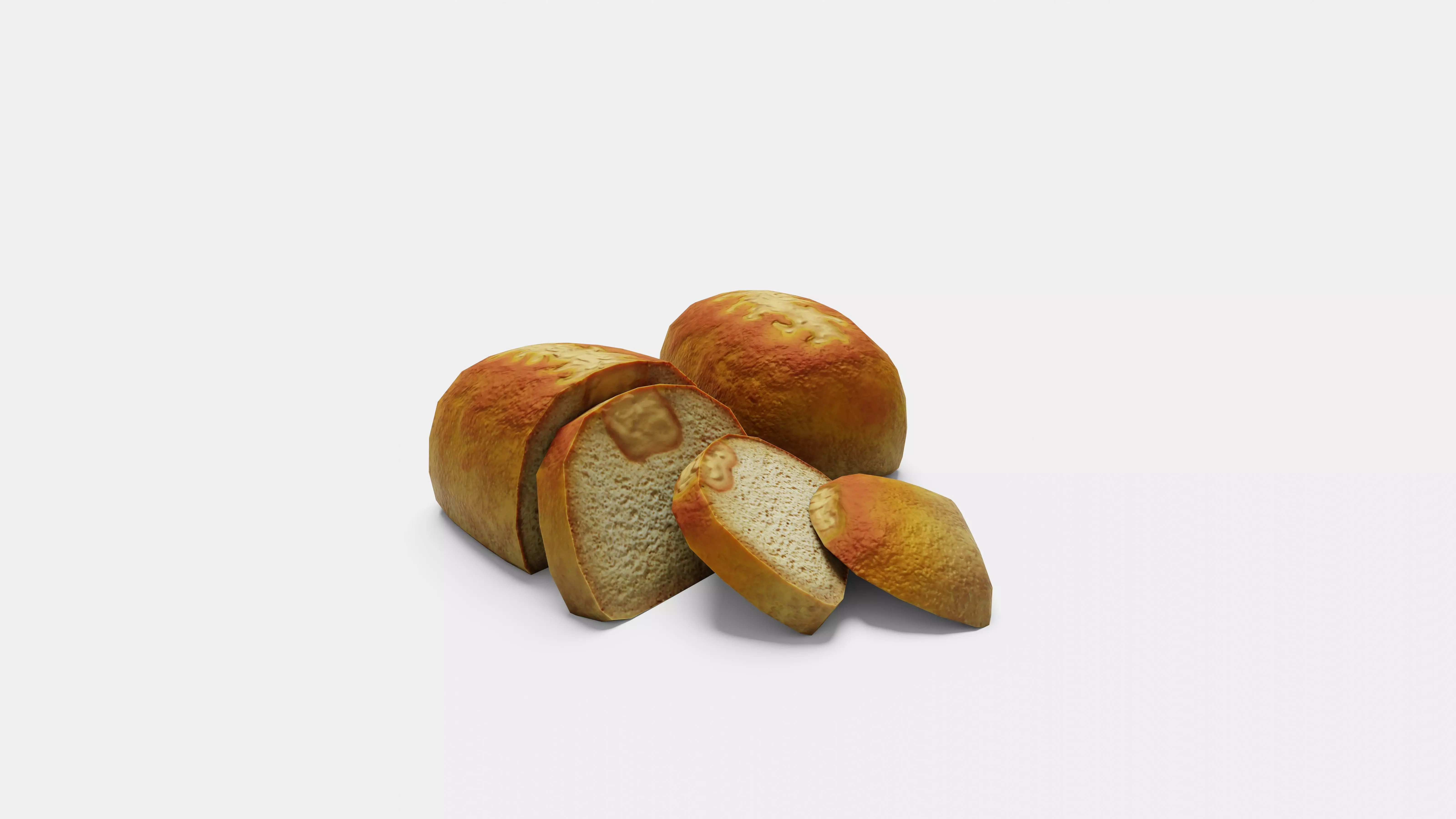 Cheese Bread - Whole and Sliced AR VR Low-poly 3D model_1