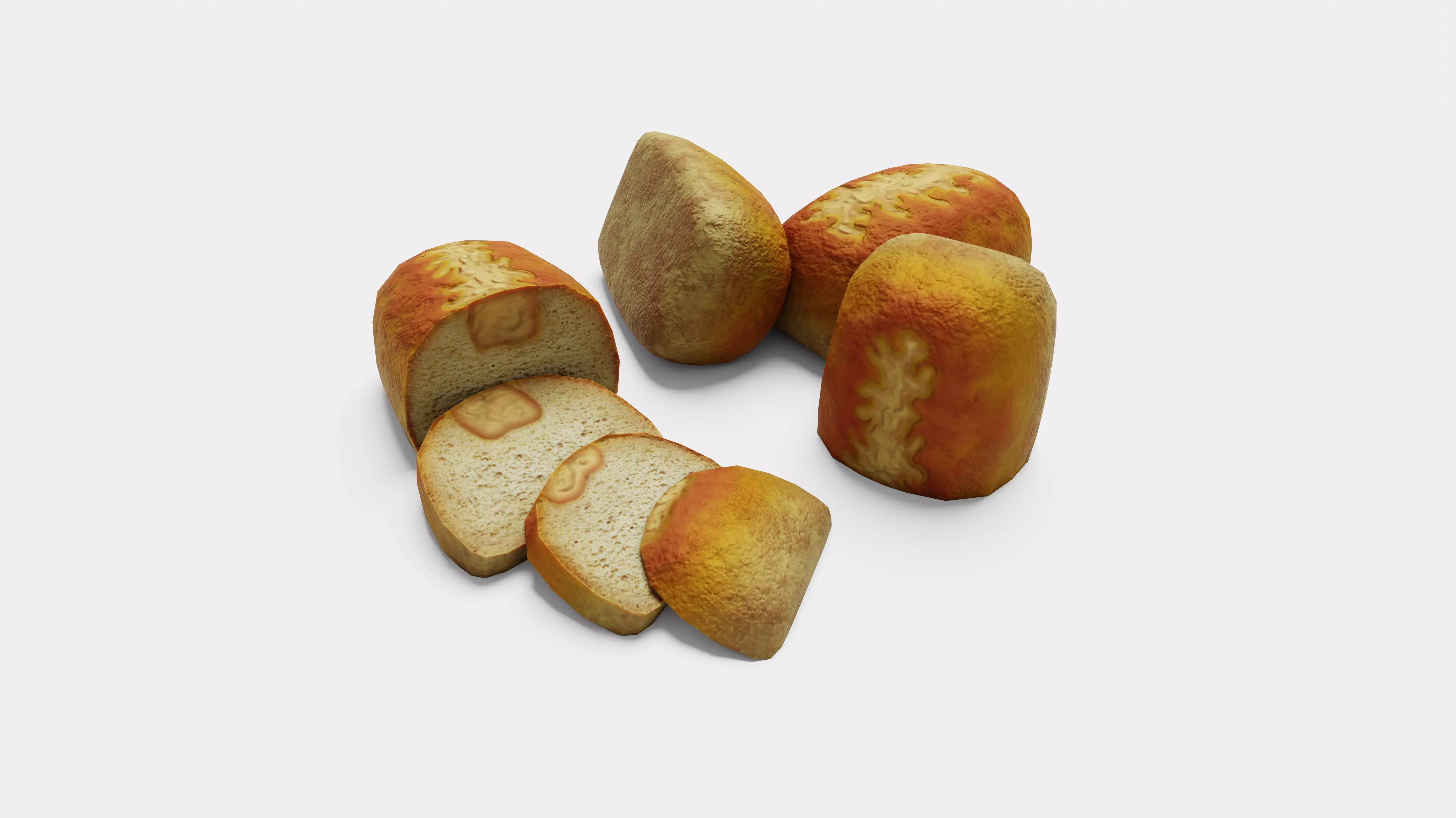 Cheese Bread - Whole and Sliced AR VR Low-poly 3D model_6