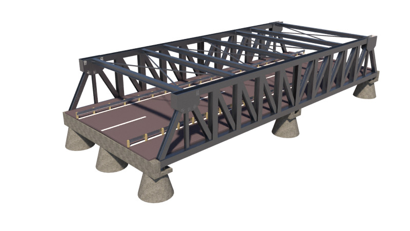 Steel Truss Bridge for Games and Rendering  OBJ FBX STL SKP Low-poly 3D model_1