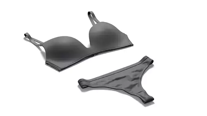 Womens Lingerie Black Set - bikini thong with brassiere 3D model