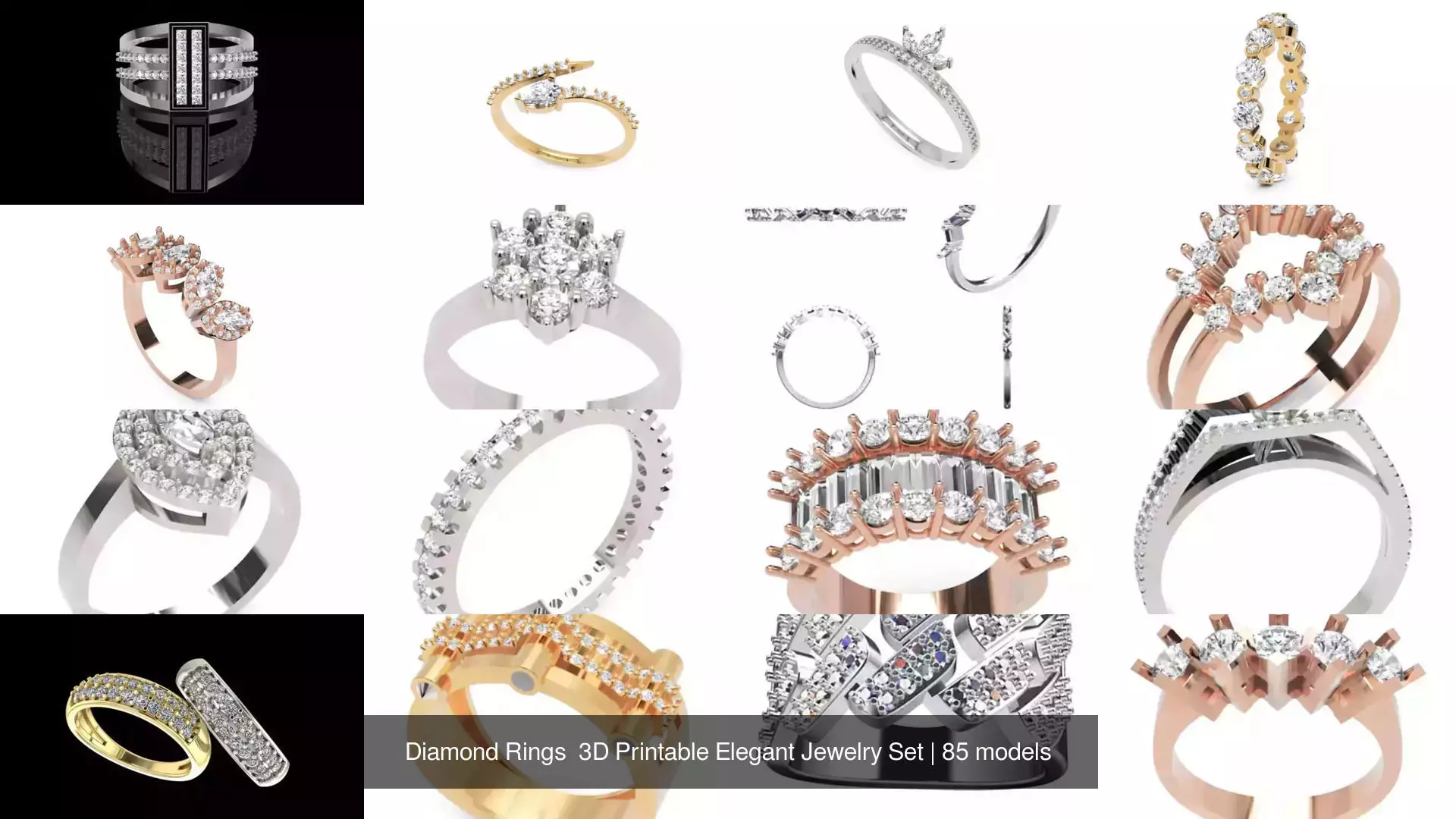 Diamond Rings 3D Printable Elegant Jewelry Set 3D Model Collection_138