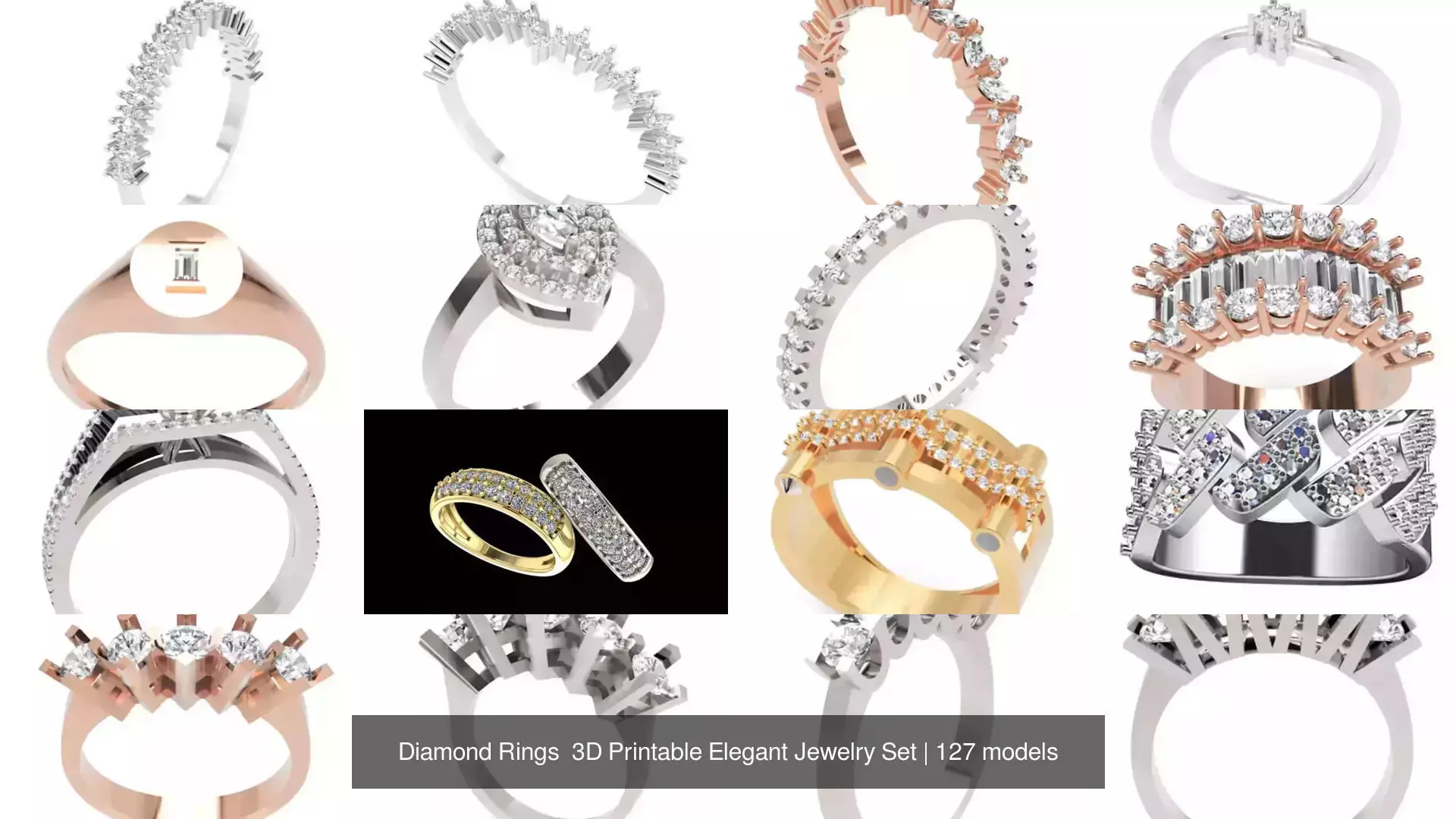 Diamond Rings 3D Printable Elegant Jewelry Set 3D Model Collection_145