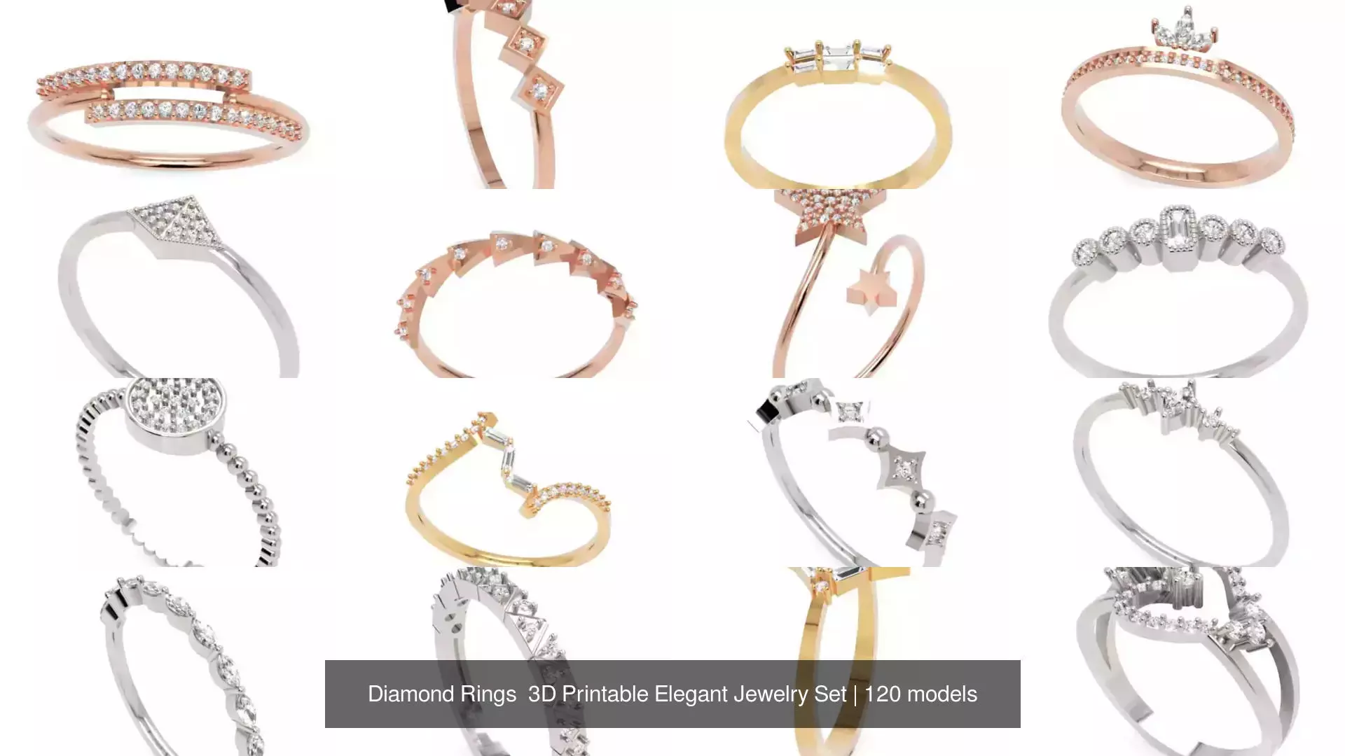 Diamond Rings 3D Printable Elegant Jewelry Set 3D Model Collection_200