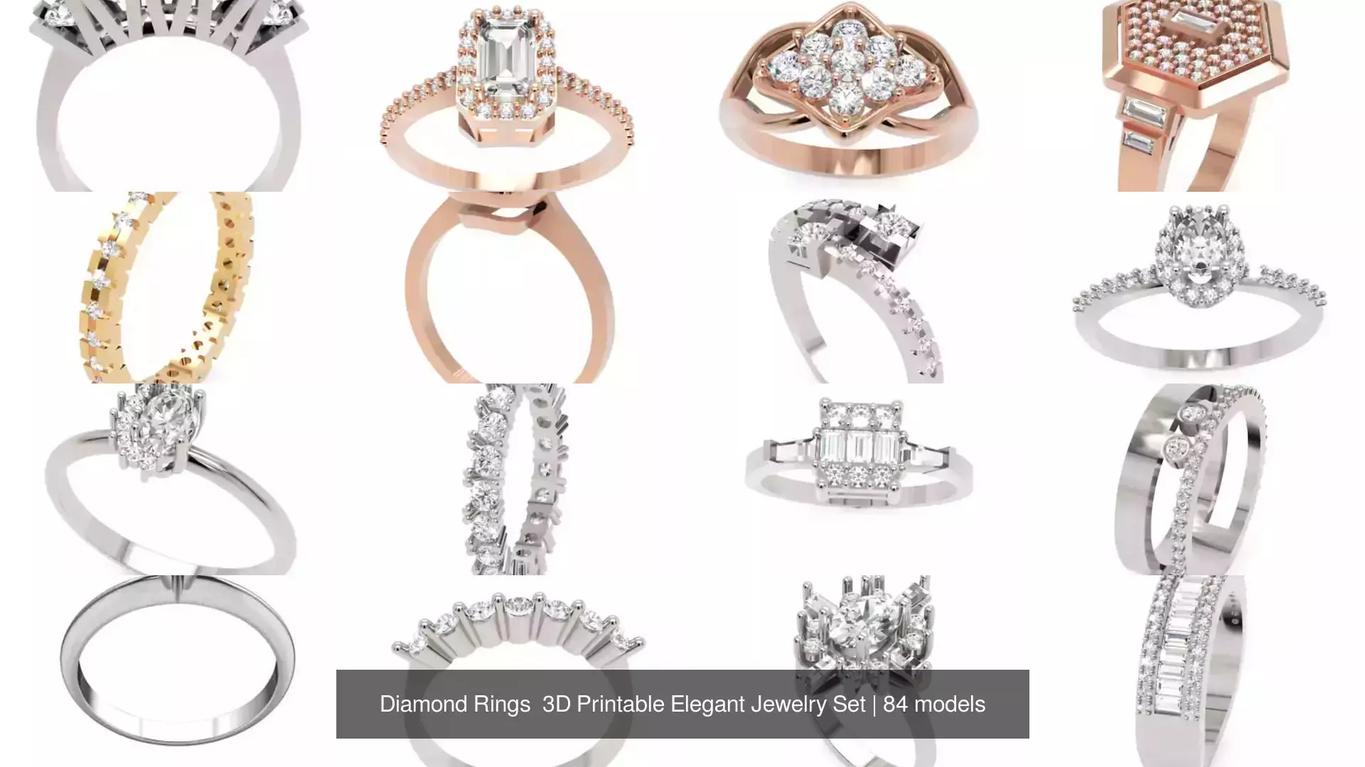 Diamond Rings 3D Printable Elegant Jewelry Set 3D Model Collection_188