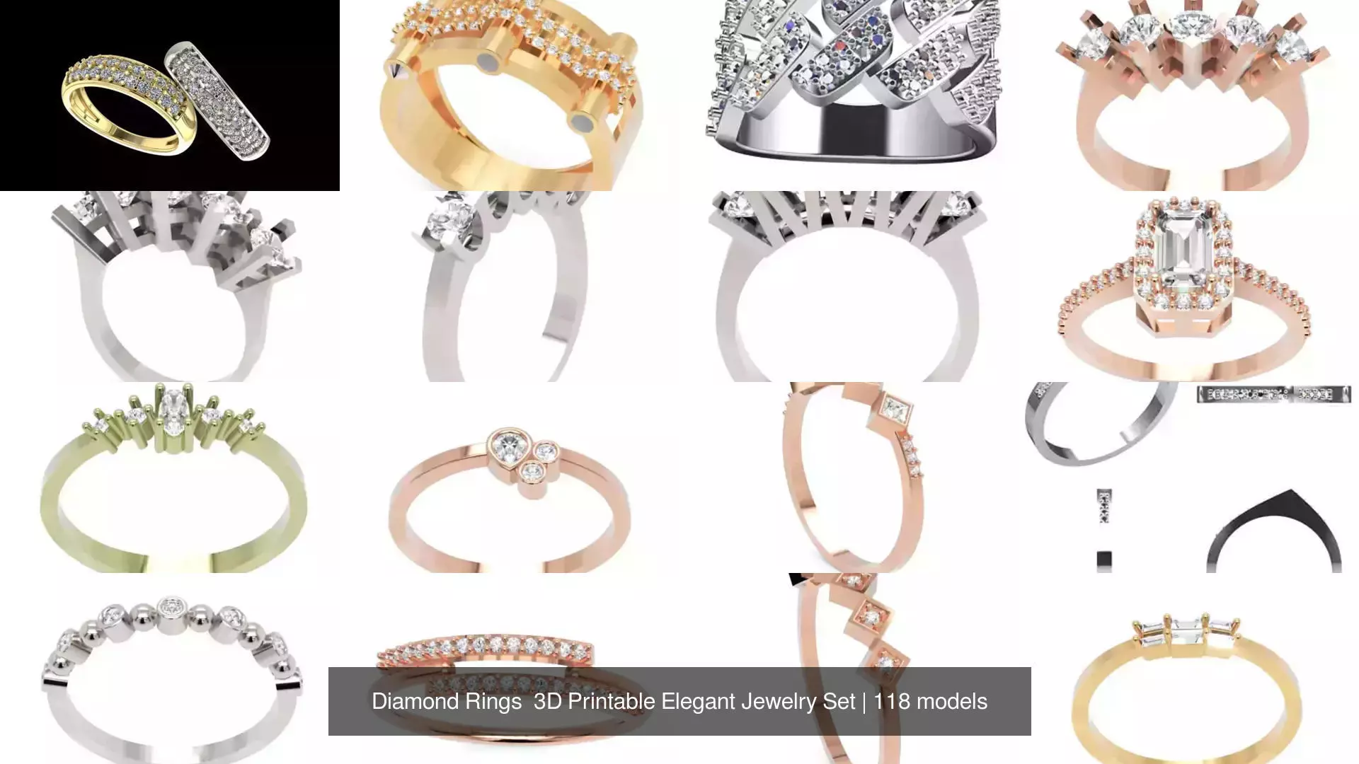 Diamond Rings 3D Printable Elegant Jewelry Set 3D Model Collection_154
