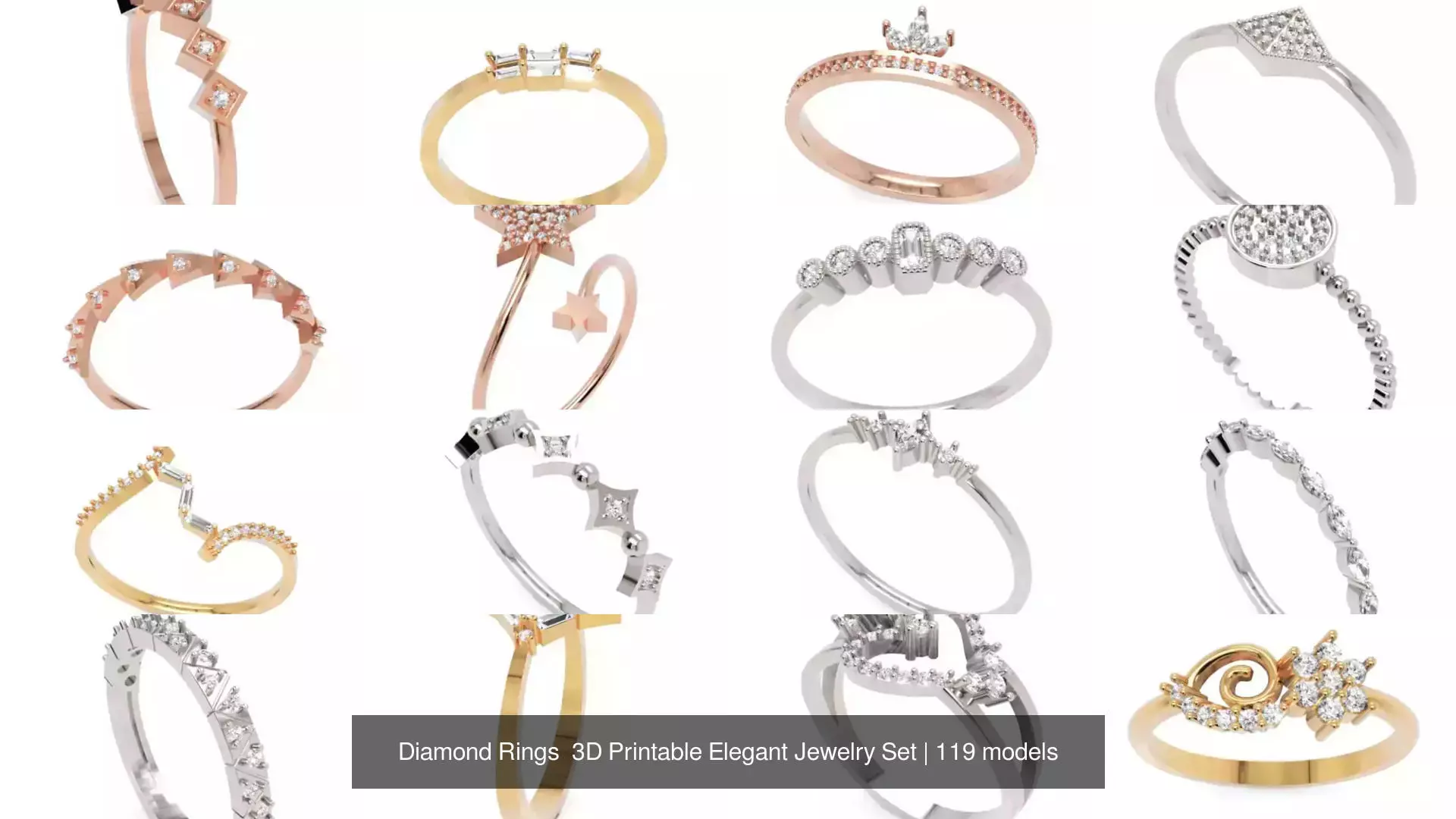 Diamond Rings 3D Printable Elegant Jewelry Set 3D Model Collection_201