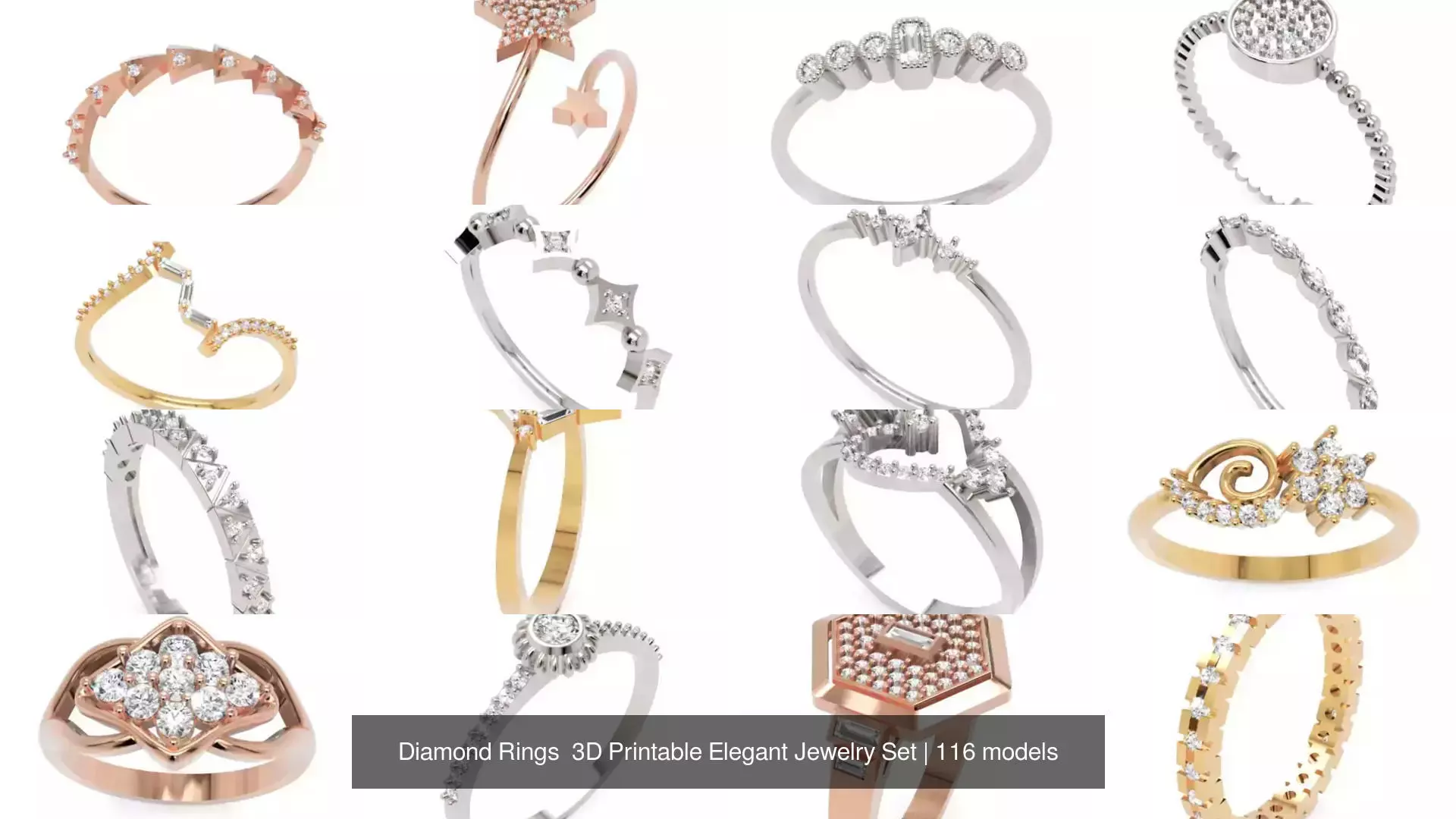 Diamond Rings 3D Printable Elegant Jewelry Set 3D Model Collection_205