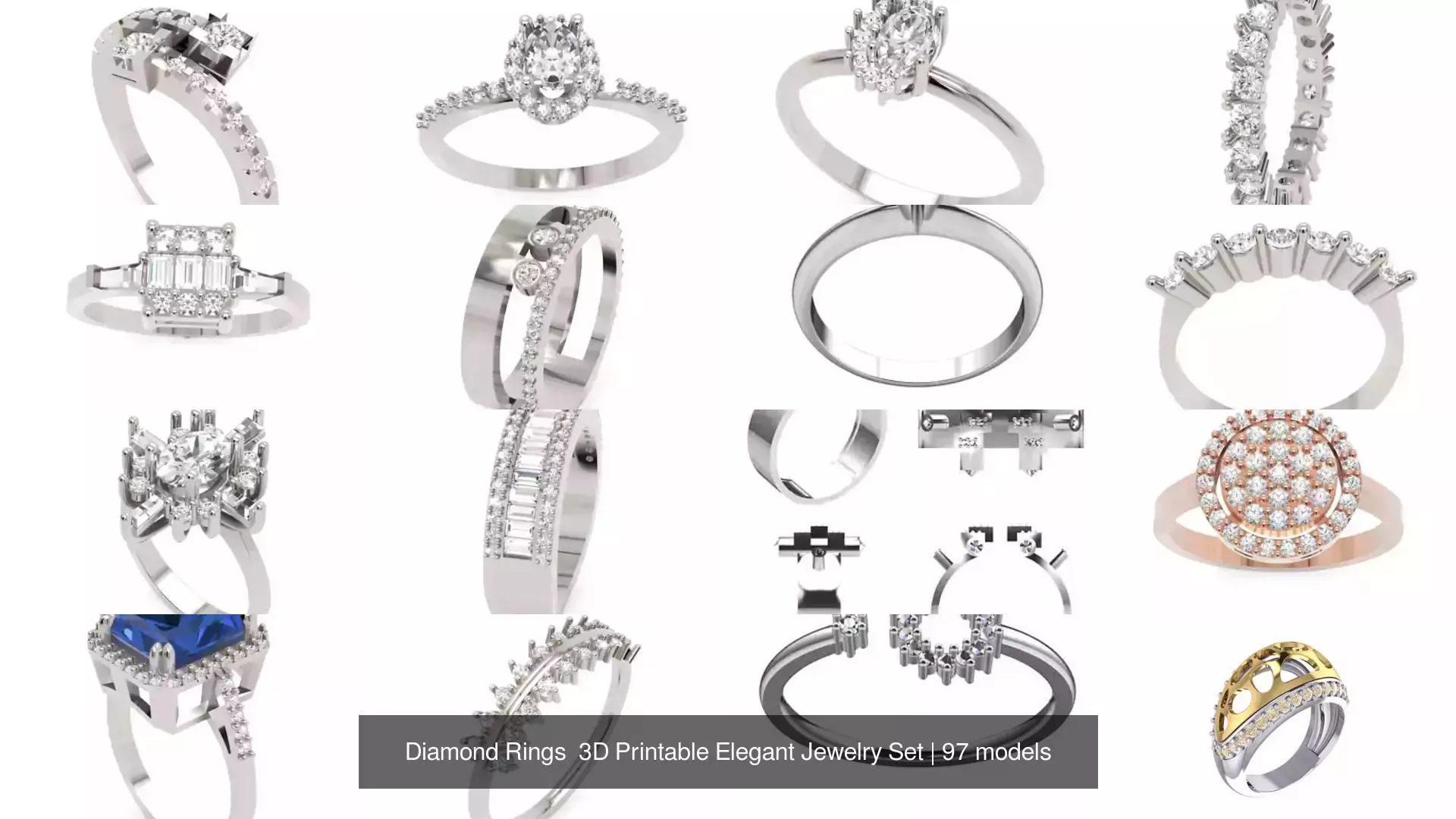 Diamond Rings 3D Printable Elegant Jewelry Set 3D Model Collection_222