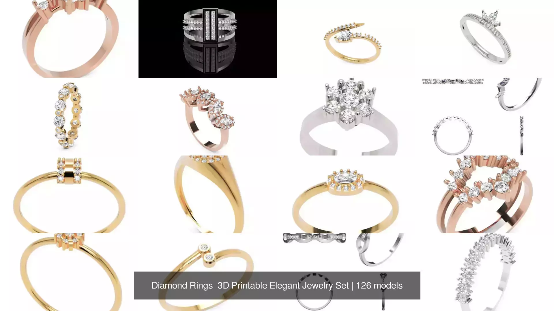 Diamond Rings 3D Printable Elegant Jewelry Set 3D Model Collection_98