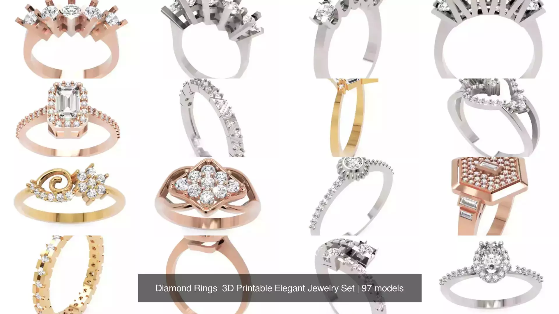 Diamond Rings 3D Printable Elegant Jewelry Set 3D Model Collection_175