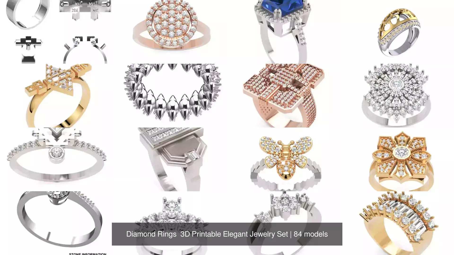 Diamond Rings 3D Printable Elegant Jewelry Set 3D Model Collection_237
