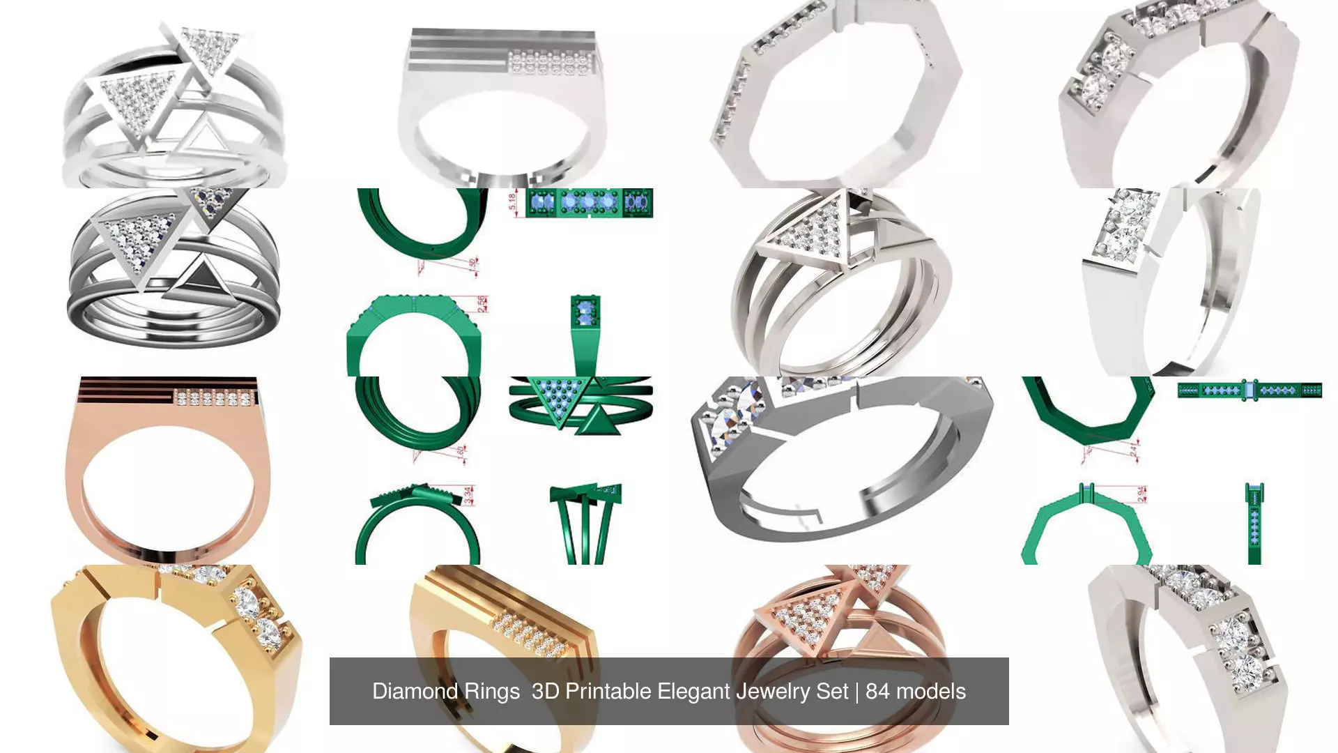Diamond Rings 3D Printable Elegant Jewelry Set 3D Model Collection_286