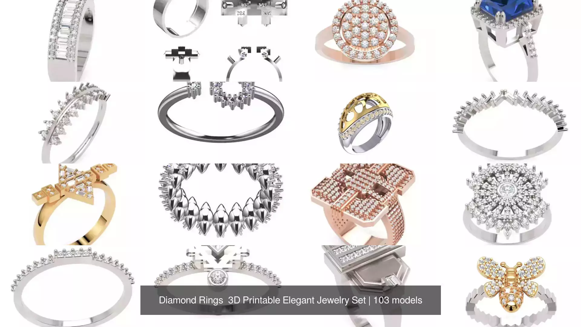 Diamond Rings 3D Printable Elegant Jewelry Set 3D Model Collection_263