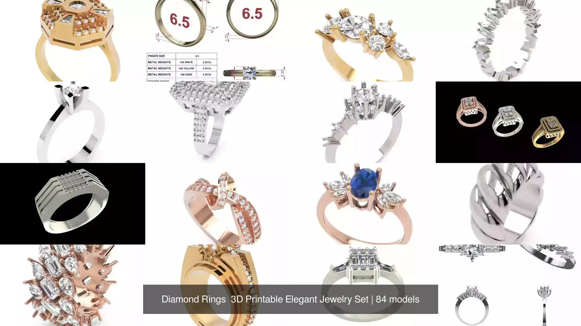 Diamond Rings 3D Printable Elegant Jewelry Set 3D Model Collection_46