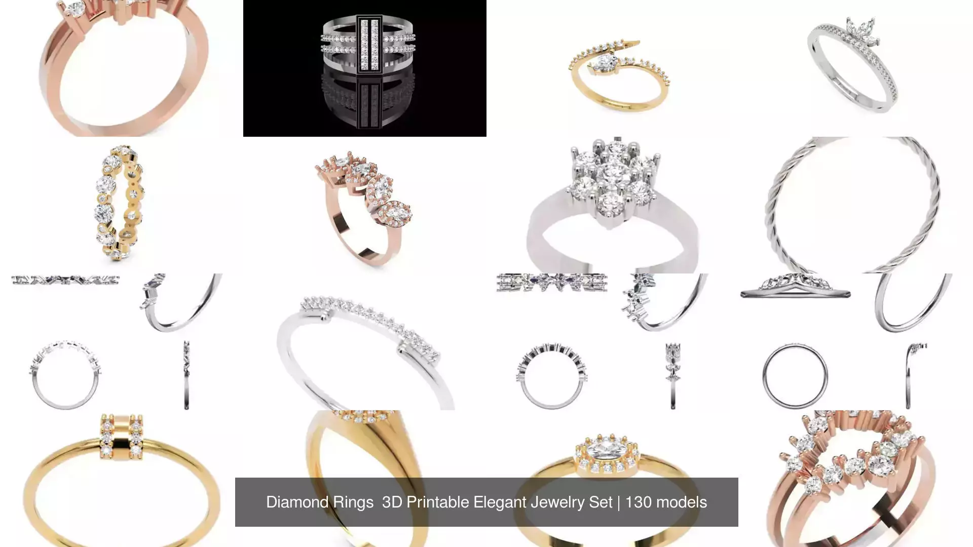 Diamond Rings 3D Printable Elegant Jewelry Set 3D Model Collection_94