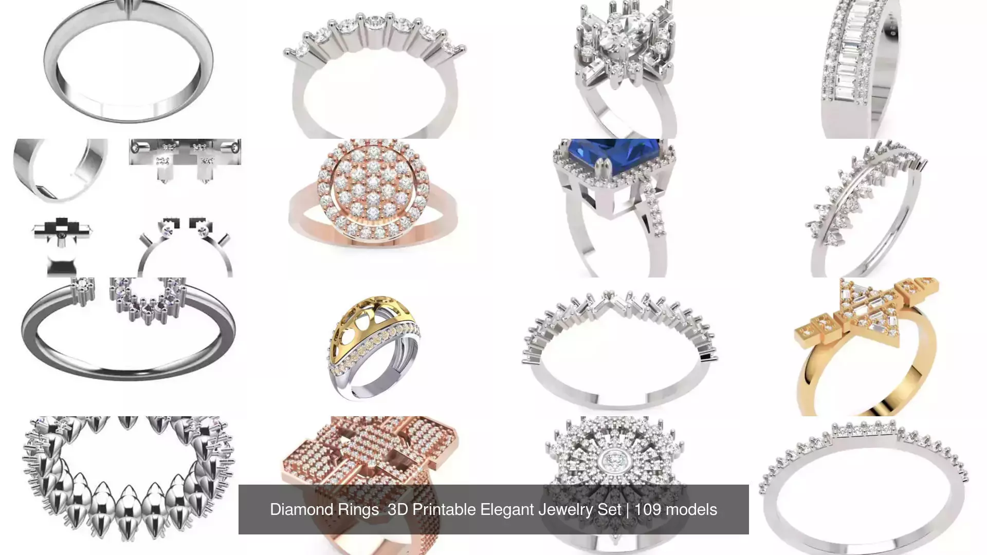 Diamond Rings 3D Printable Elegant Jewelry Set 3D Model Collection_261