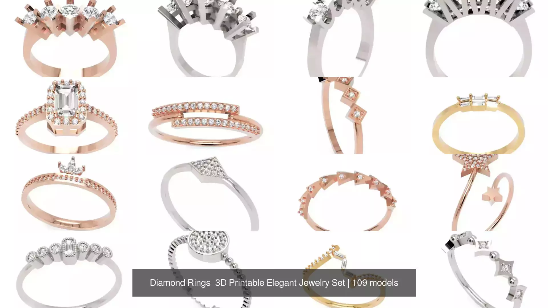 Diamond Rings 3D Printable Elegant Jewelry Set 3D Model Collection_162