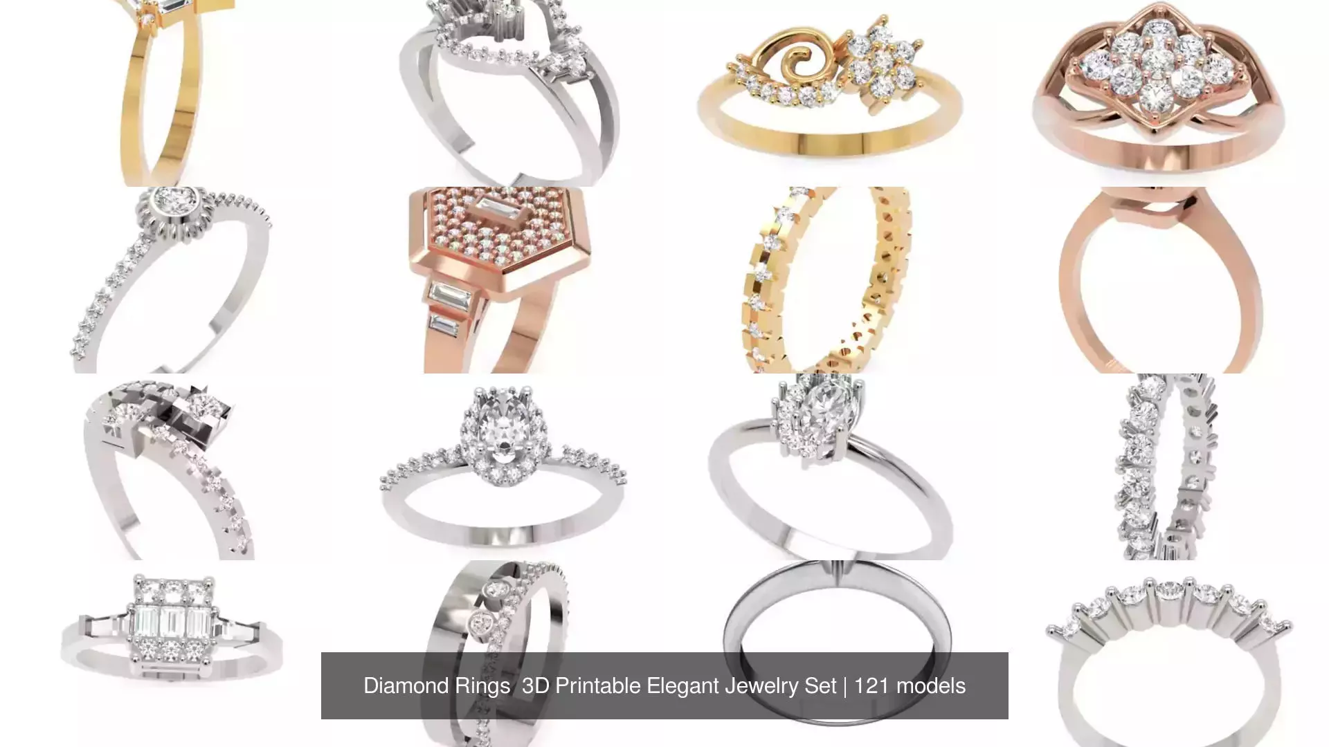 Diamond Rings 3D Printable Elegant Jewelry Set 3D Model Collection_247