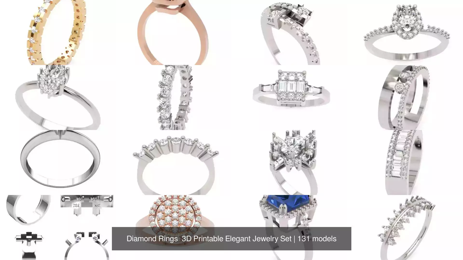 Diamond Rings 3D Printable Elegant Jewelry Set 3D Model Collection_287