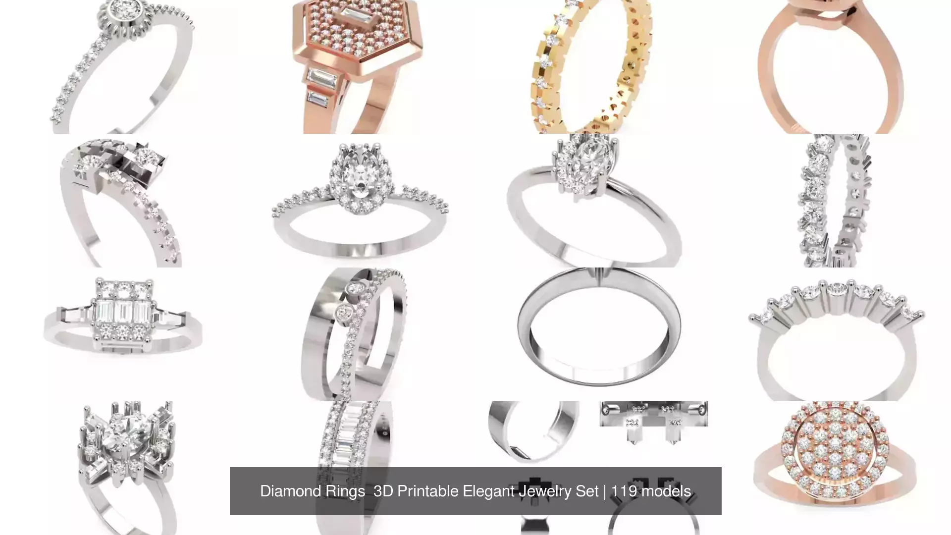 Diamond Rings 3D Printable Elegant Jewelry Set 3D Model Collection_251