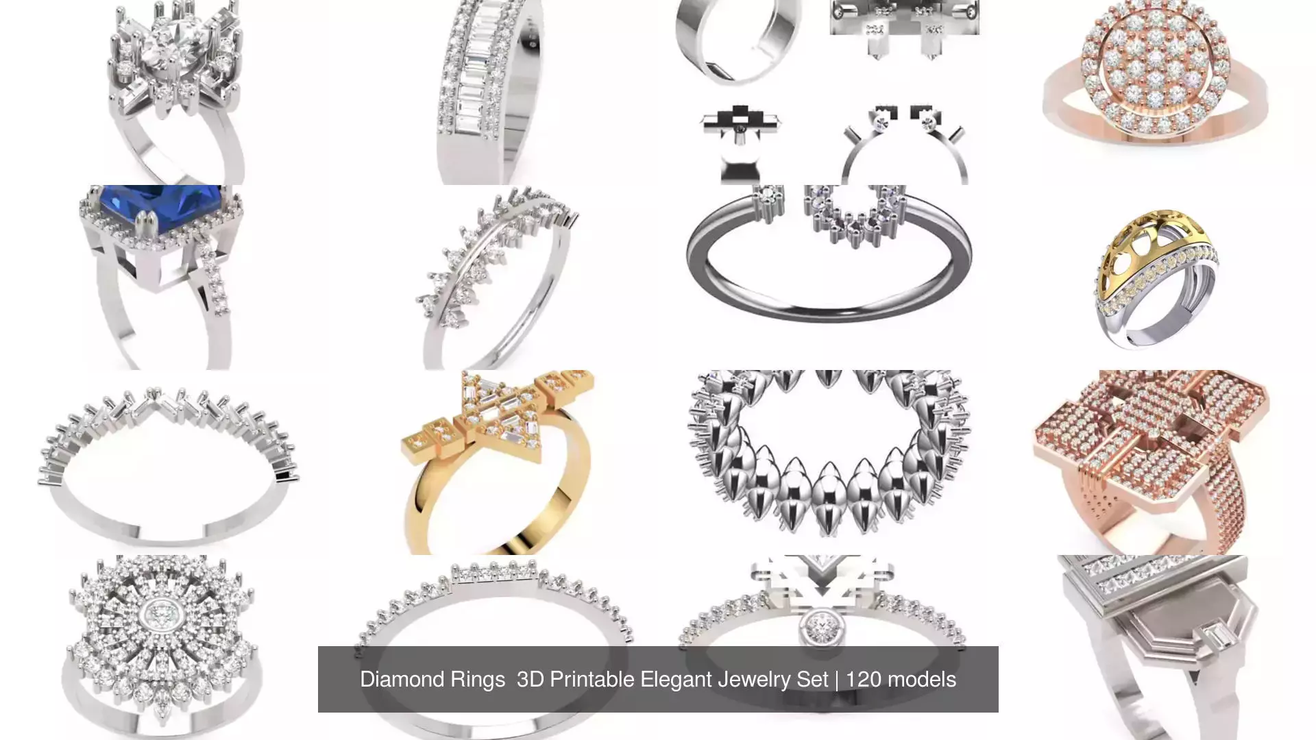 Diamond Rings 3D Printable Elegant Jewelry Set 3D Model Collection_297