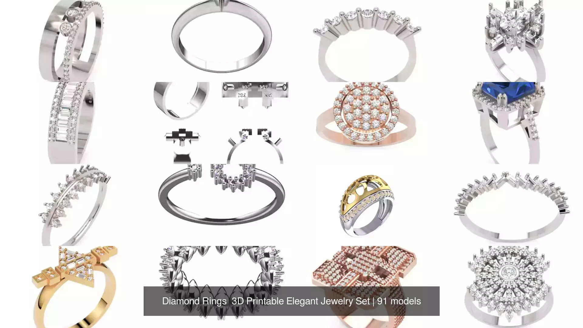 Diamond Rings 3D Printable Elegant Jewelry Set 3D Model Collection_228