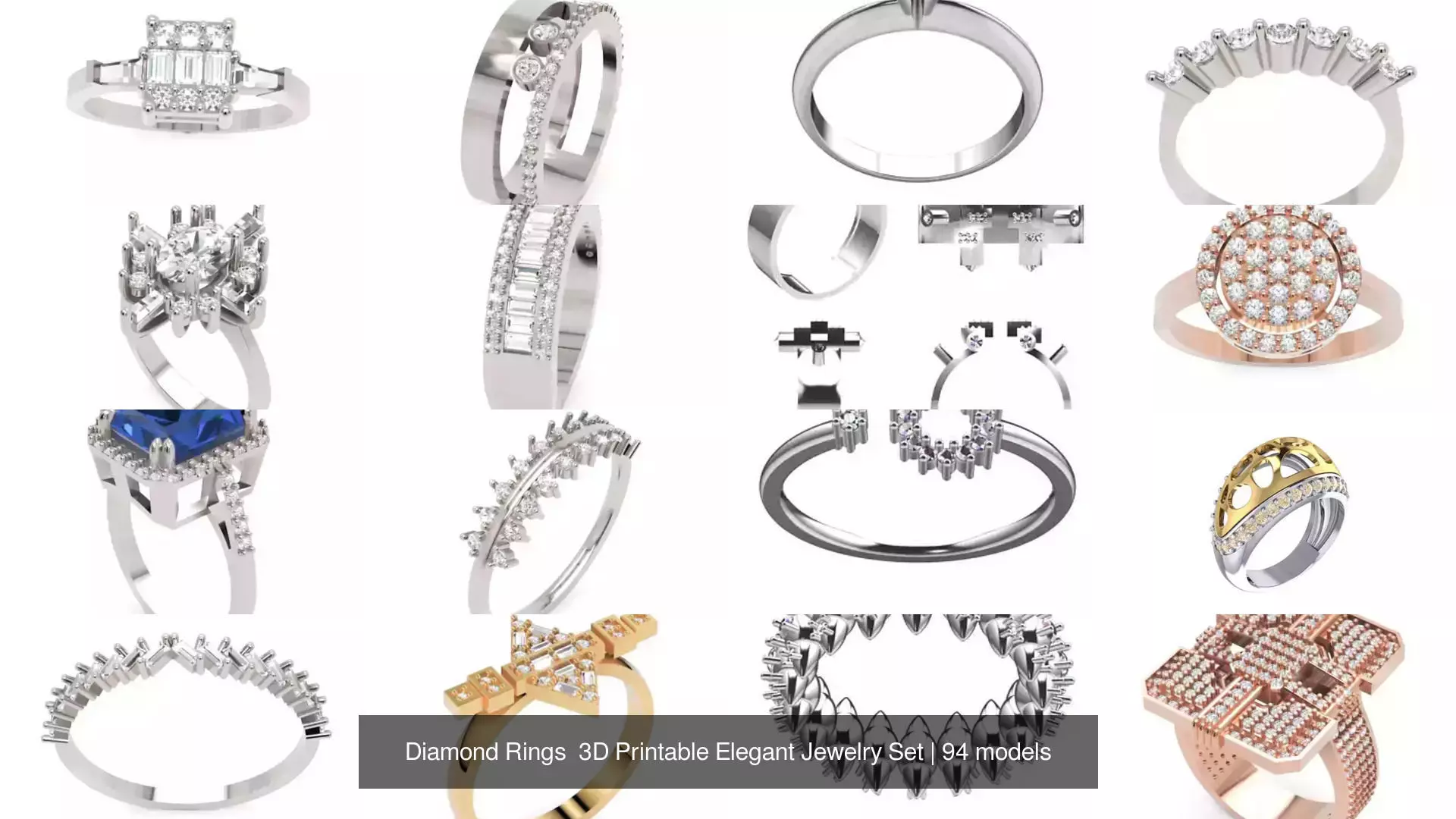 Diamond Rings 3D Printable Elegant Jewelry Set 3D Model Collection_226