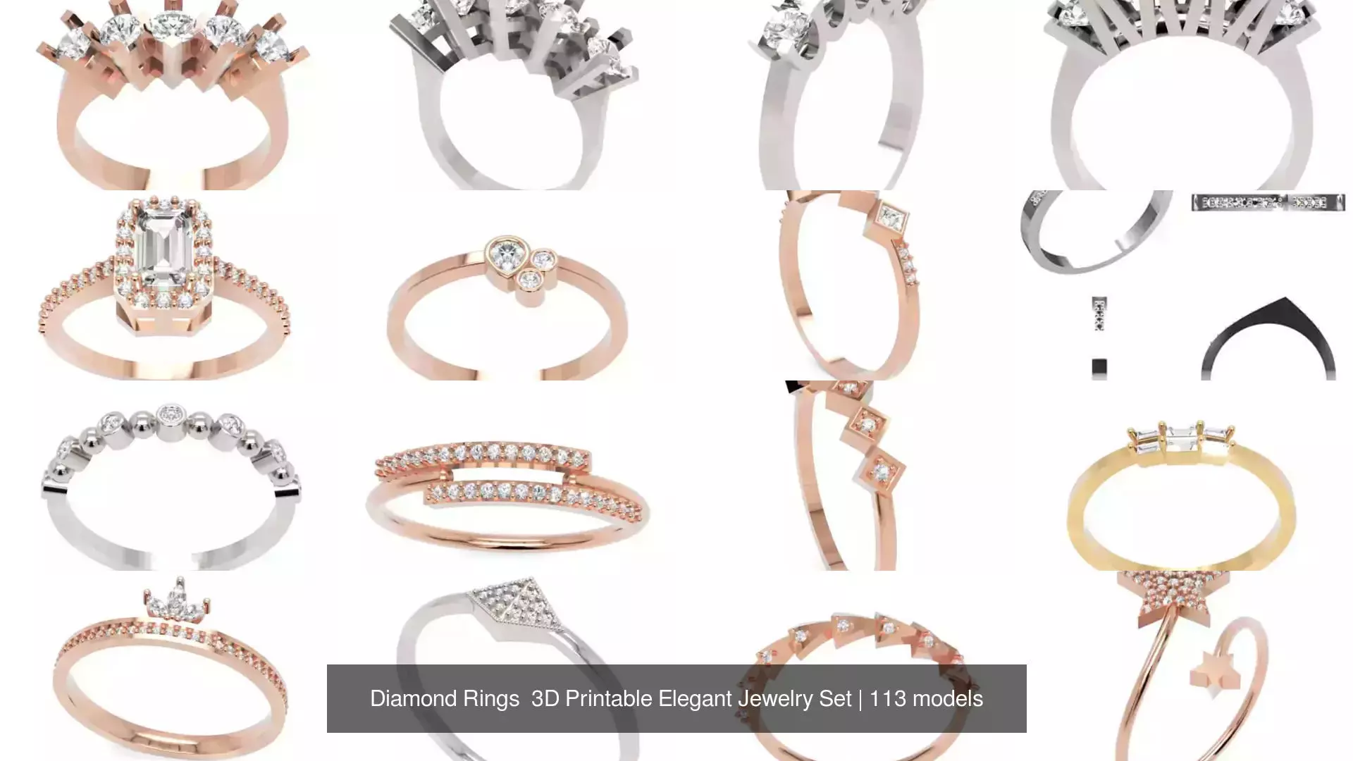 Diamond Rings 3D Printable Elegant Jewelry Set 3D Model Collection_158